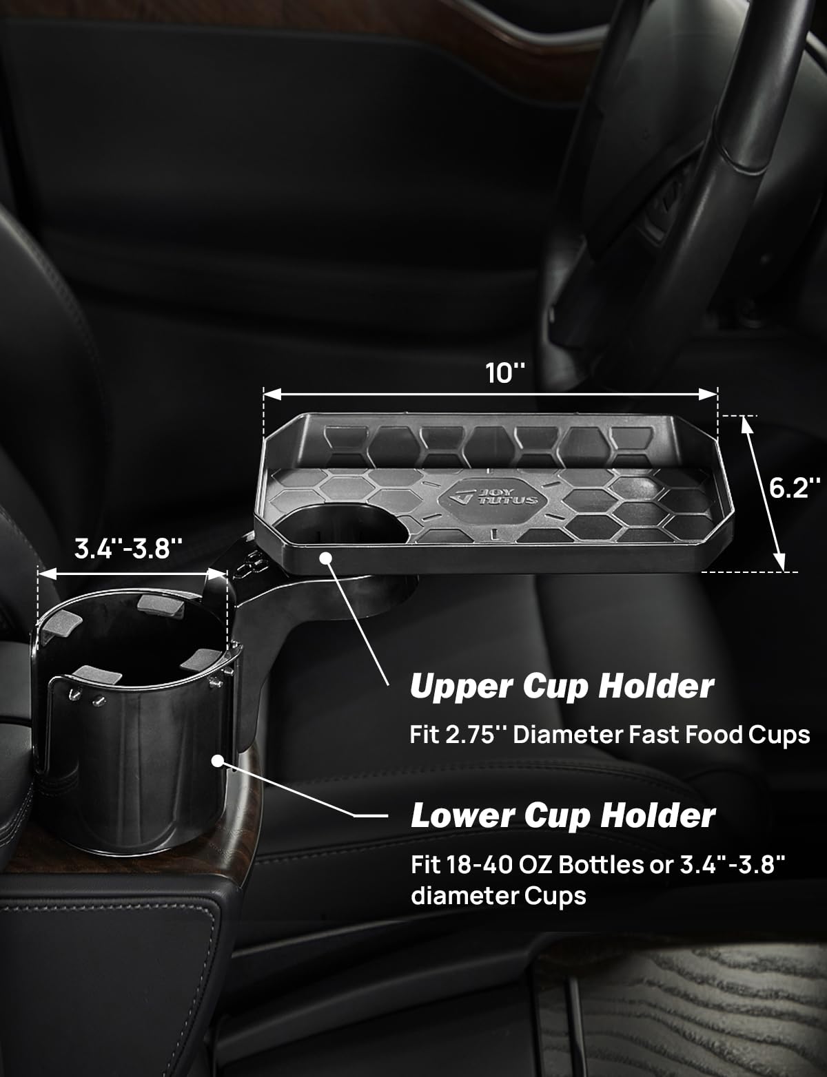 Joytutus Car Cup Holder Expander, Automotive Cup Attachable Tray With 360° Rotation,Large Cup Holder Adapt Most Regular Cups With 18-40 Oz, Fit In 2.75-3.25 Inch Car Holder
