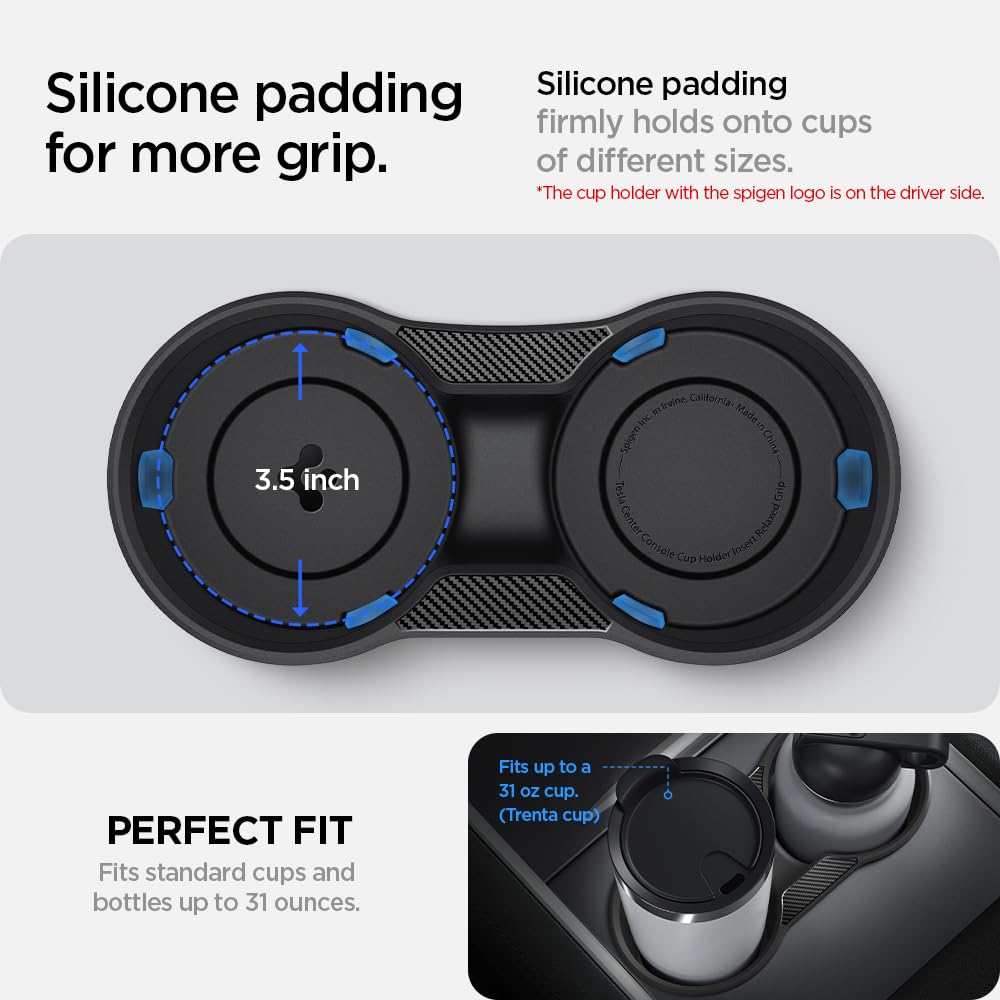 Spigen Cup Holder Insert Relaxed Grip Designed For Tesla Model 3 & Y 2025/2024/2023 [Not Compatible With Model 3 2025/2024 Refre