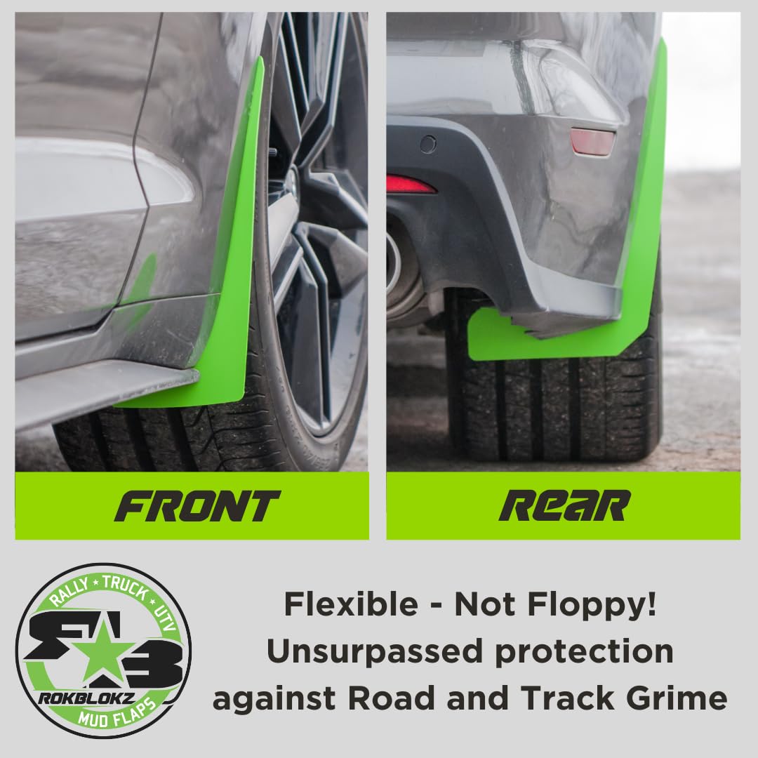RokBlokz Splash Guards for 2015-2019 Compatible with Ford Mustang - Rock Guards Fit V6 - Ecoboost - and GT Models (Not GT350/500) (Black, Set of 4 - Front and Rear)