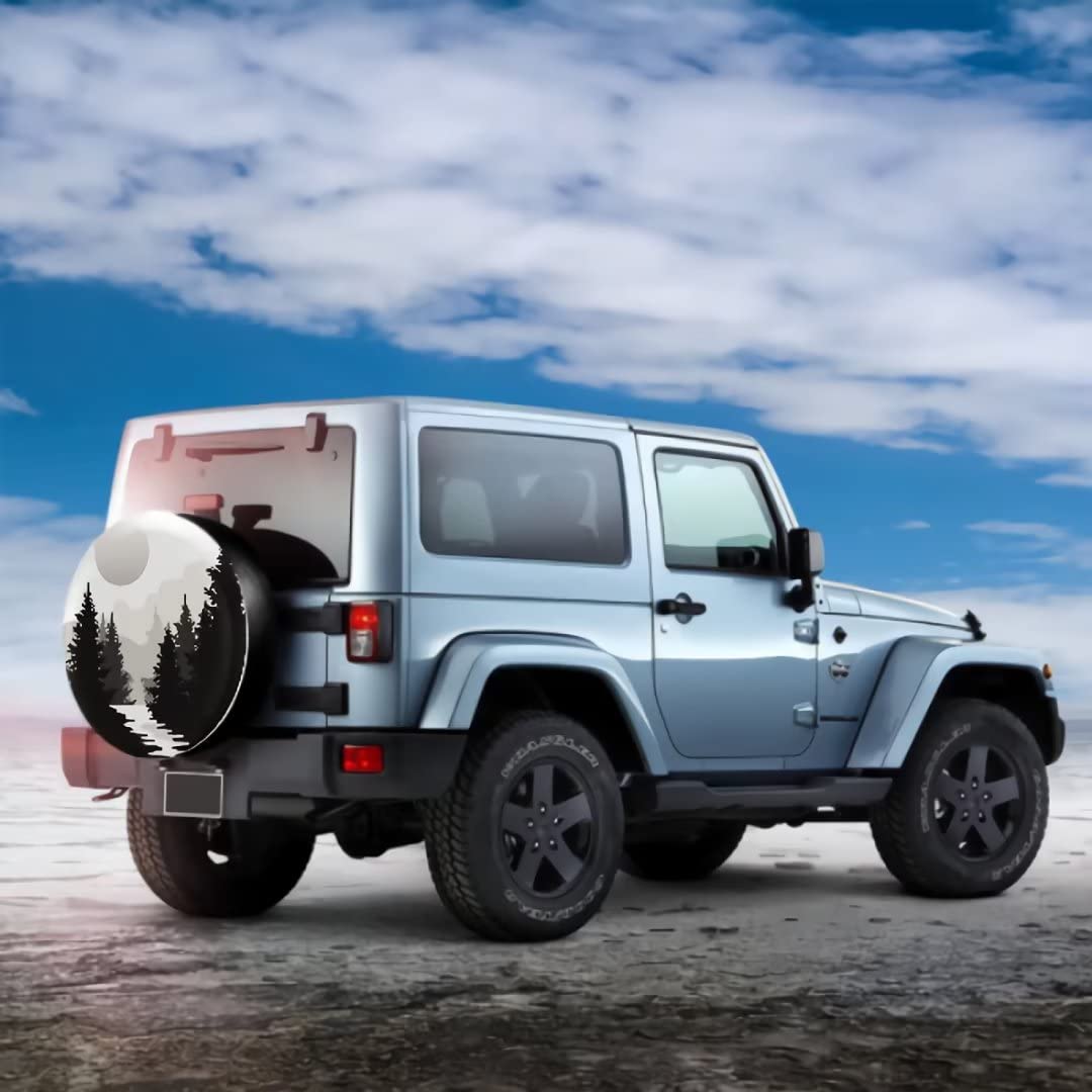 Abstract Moon Spare Tire Cover Mountain Tree Waterproof Dust-Proof Universal Spare Wheel Tire Covers 14 Inch Fit For Rv Trailer