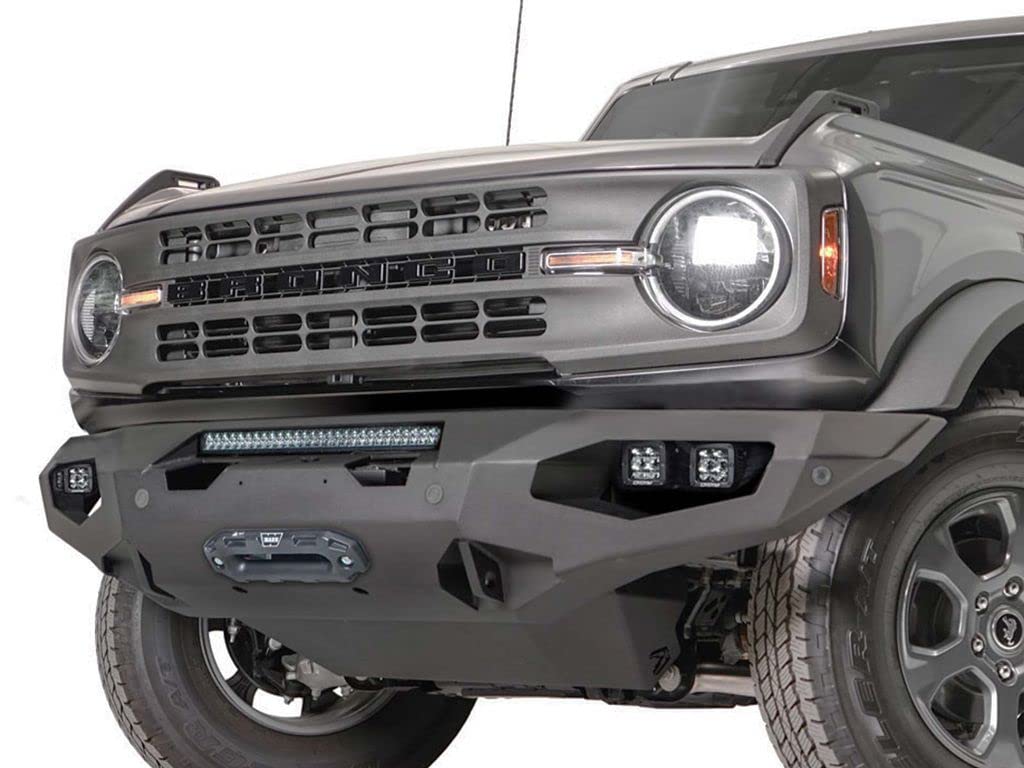 Fab Fours Front Replacement Bumper for Ford Bronco, Model FB21-X5251-1, Black Alloy Steel