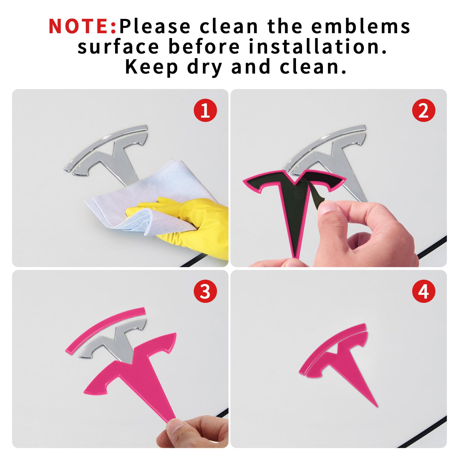 Nanaholy Model 3 Emblem Cover Compatible With Tesla Model 3 Accessories 2023 2022 2021-2017 Logo Sticker(Rosered-3Pcs)