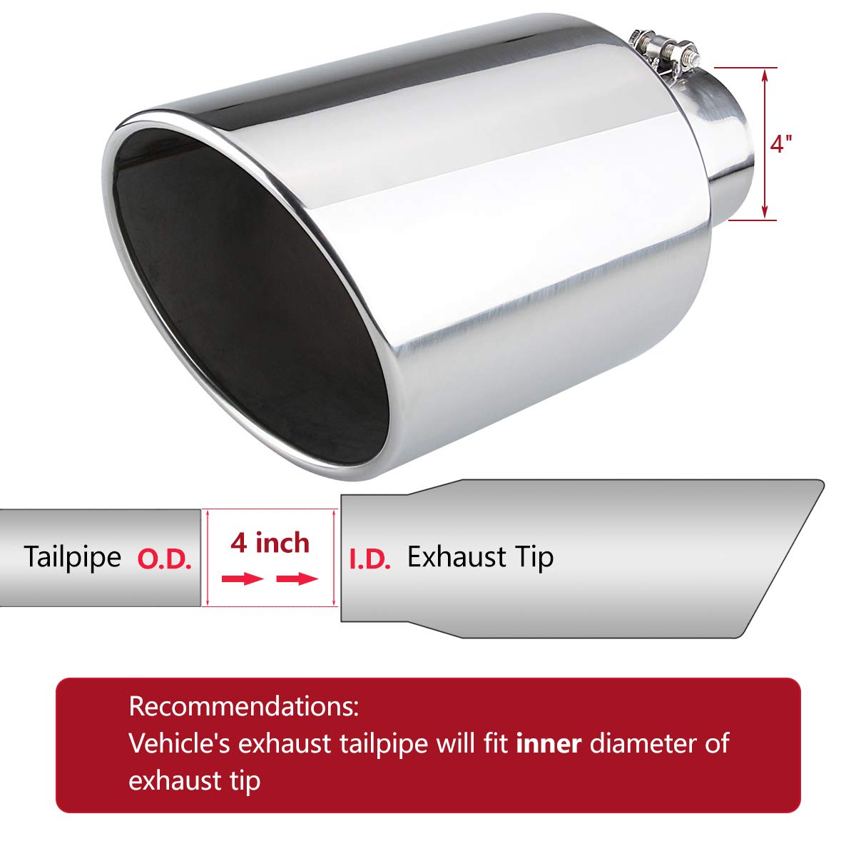 Lcgp Exhaust Tip 4 Inlet 7 Outlet 15 Long,Bolt On, Stainless Steel, Rolled Angle Cut, Polished