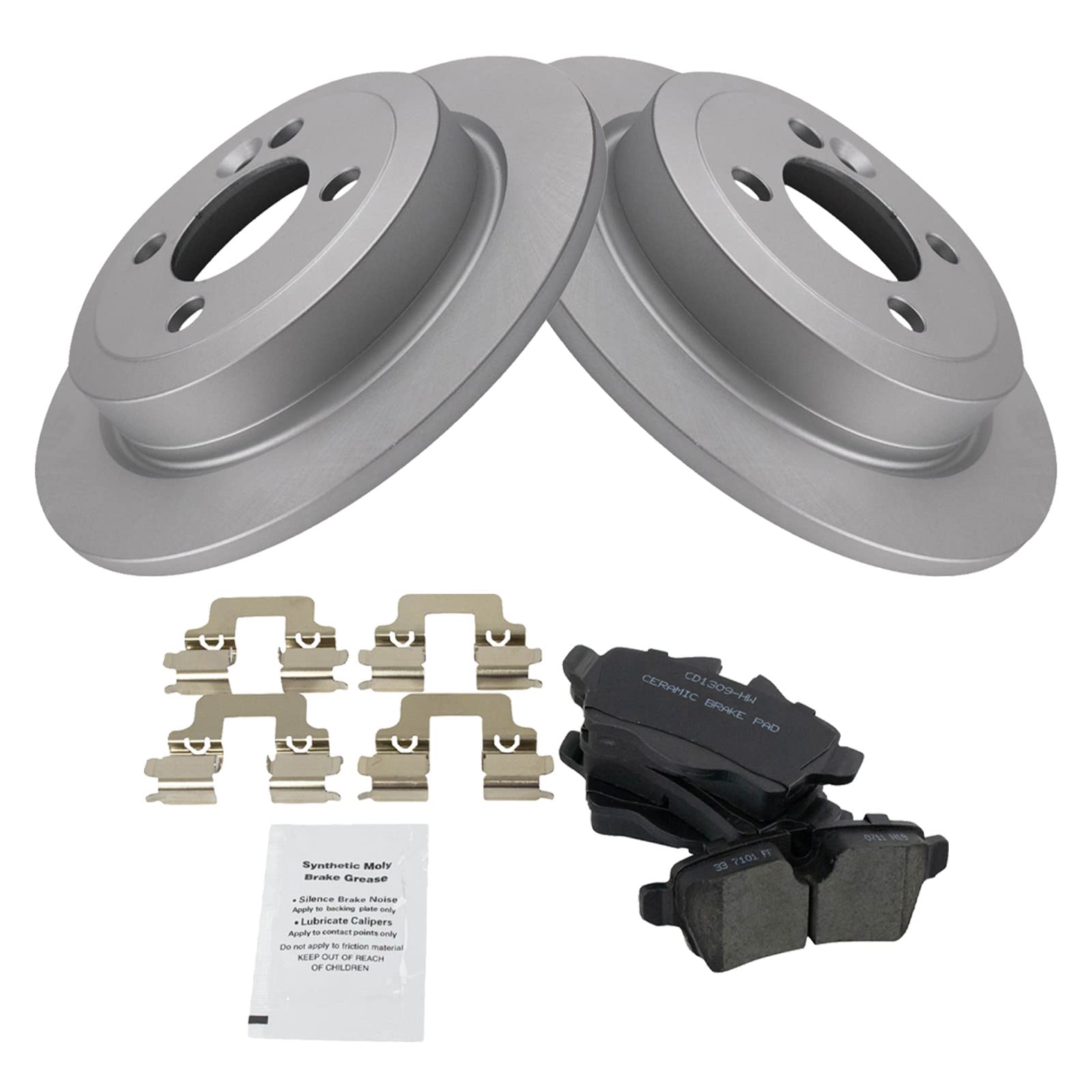 Trq Rear Brake Pad & Rotor Kit Brake Pads Brake Rotor Ceramic Premium G-Coated Compatible With 2008-2015 Mini Cooper