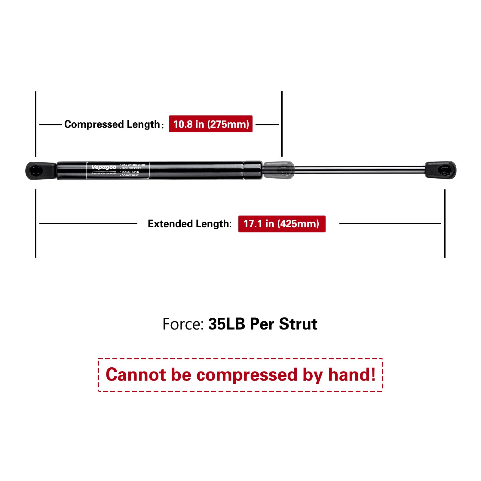 C16-02648 17 35Lbs/156N Gas Shocks Struts For Leer Are Camper Shell Truck Topper Rear Window, Pickup Cab Canopy Door, Set Of 2 Vepagoo