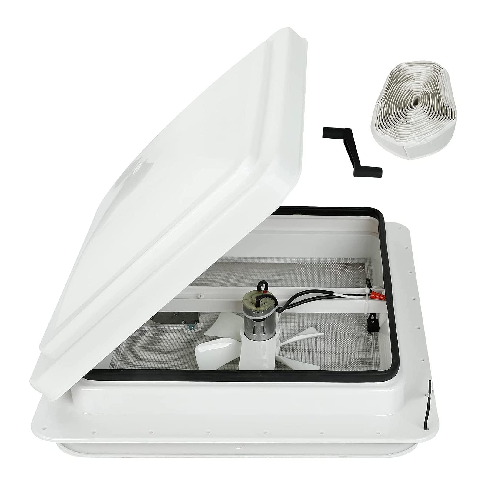 caqeg 14 '' RV Roof Vent for Camper Trailer Universal White Lid Roof Vent with 12V RV Vent Fan 6 '' Blades White lid Inner for G