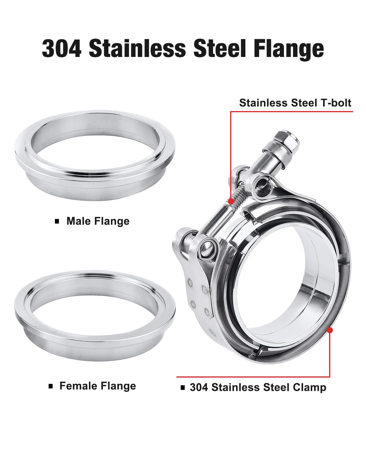 Evil Energy 3.0 Inch V Band Clamp With Flange Male Female Stainless Steel 2Pcs