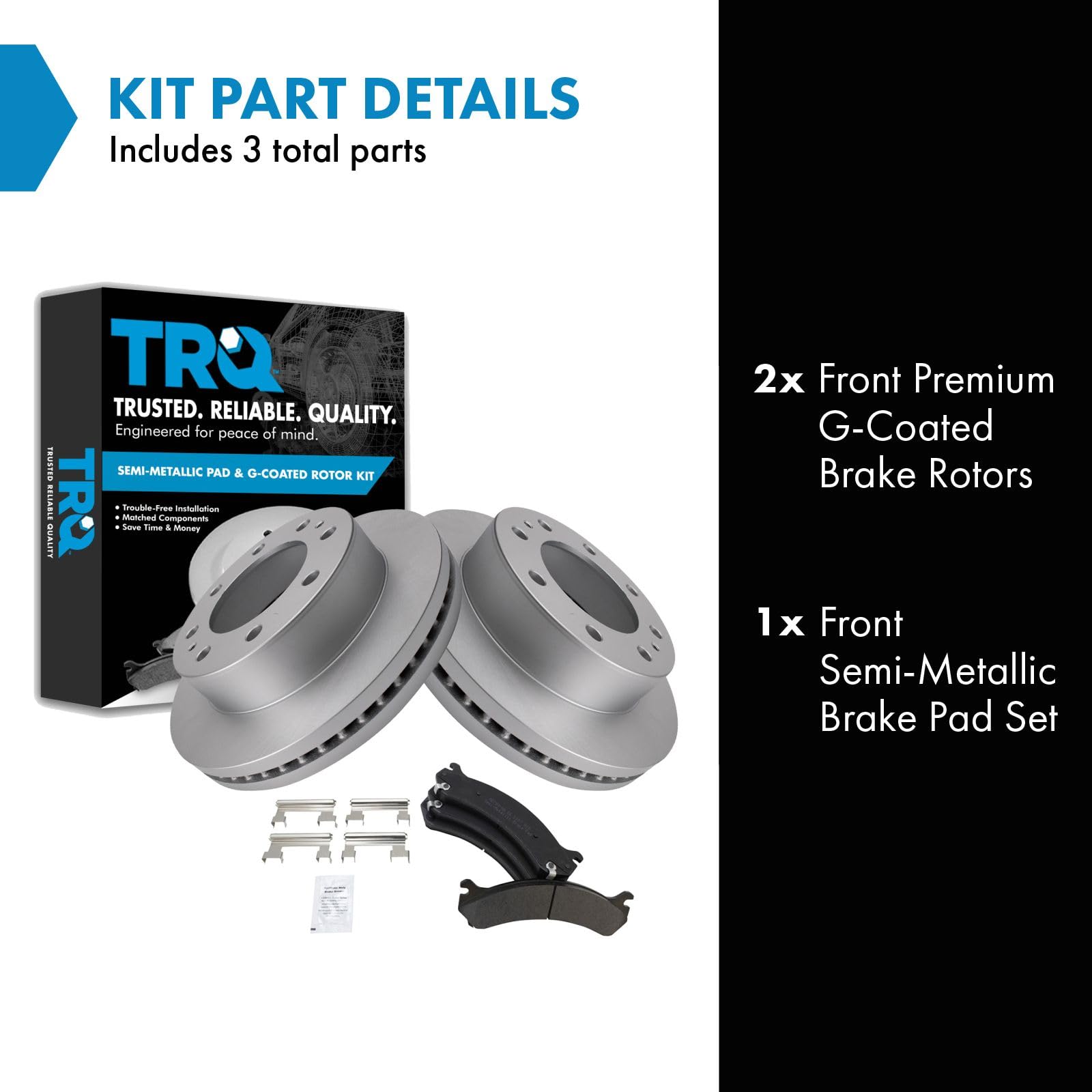 Trq Coated Rotor & Front Premium Metallic Brake Pad Kit Compatible With Chevy Truck