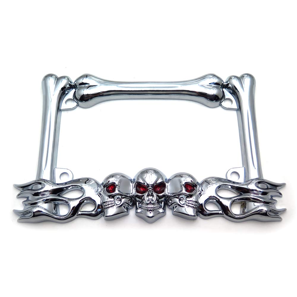 Httmt- Mt294-006-Cd- Cruiser Accessories Skull & Flame Motorcycle License Plate Frame (Chrome) Durable And Long Lasting.