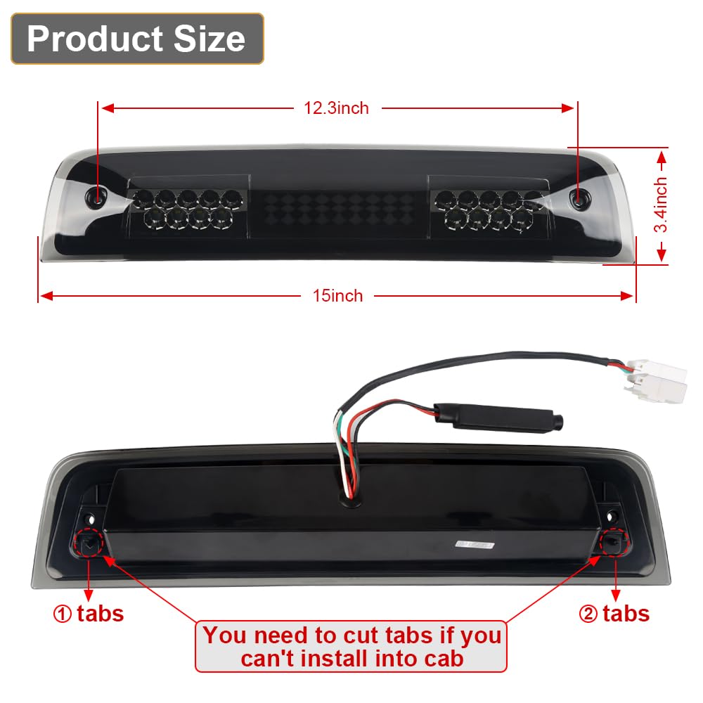 Ravsoft Led 3Rd Third Brake Light Smoked Lens With Seal Gasket For 2009-2018 Dodge Ram 1500 2500 3500 High Mount Stop Lamp Assembly