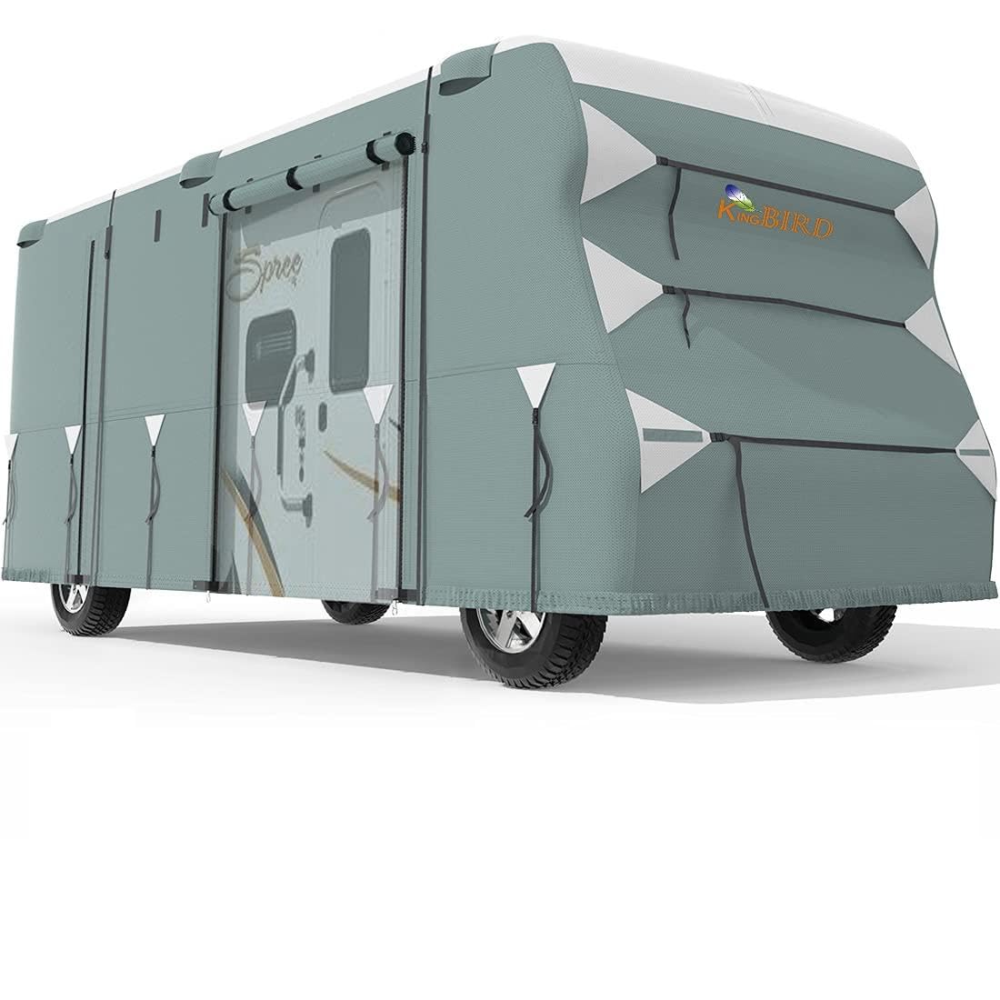 King Bird Upgraded Class C Rv Cover, Extra-Thick 5 Layers Anti-Uv Top Panel, Durable Camper Cover, Fits 26'- 29' Motorhome -Brea
