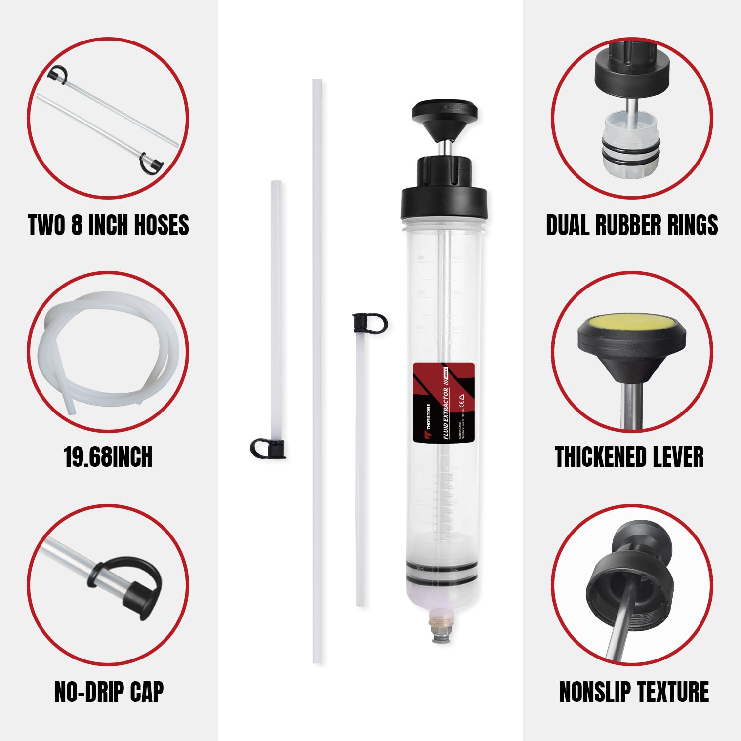 Thorstone Automotive Fluid Extractor Pump With Long Rubber Hose, Oil Change Syringe, Manual Fuel Suction & Filler, Fluid Oil Cha