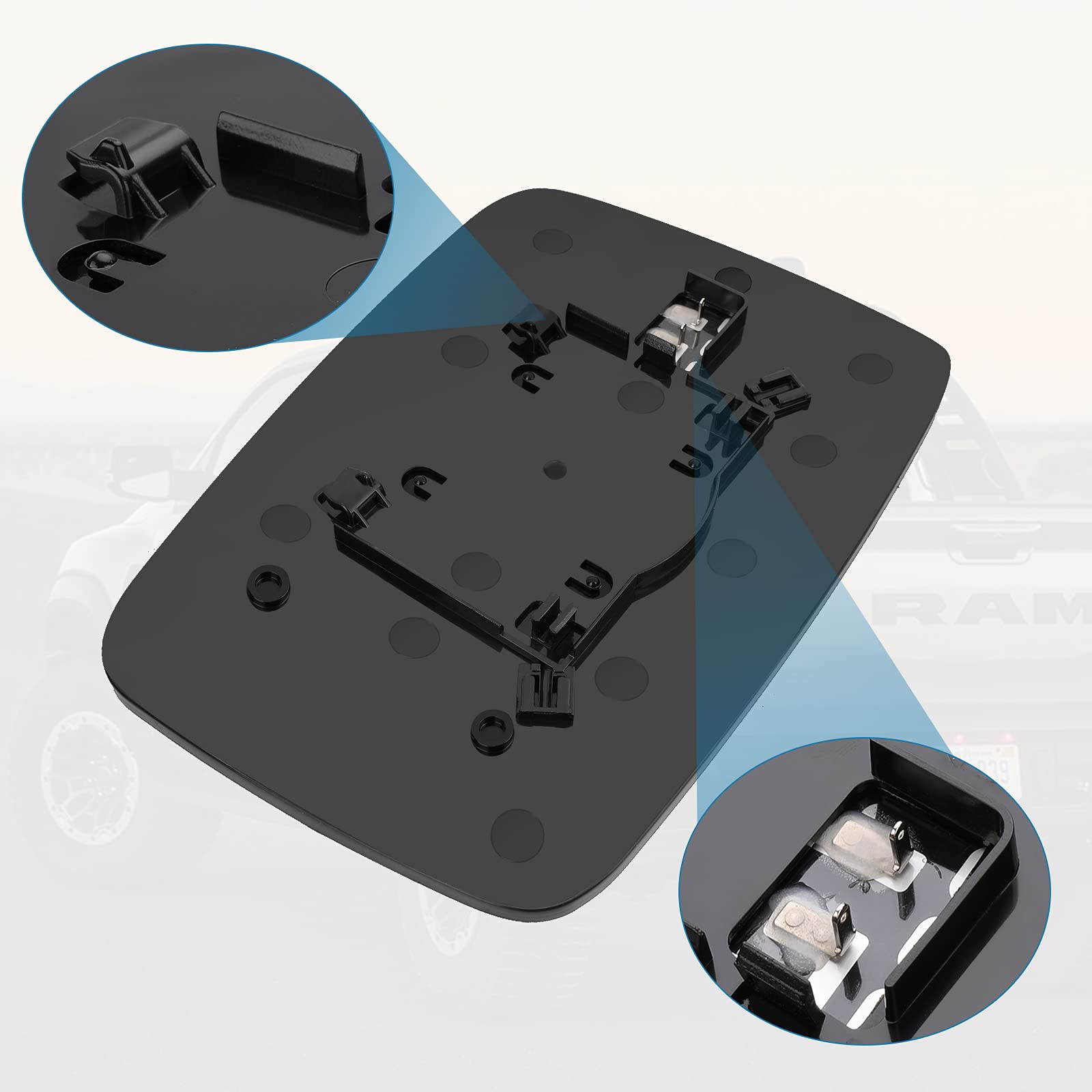 Driver Side Heated Mirror Glass Compatible With 2009-2018 Dodge Ram Pick-Up 1500 2500 - Replace 68079363Aa 68050299Aa - Side Vie