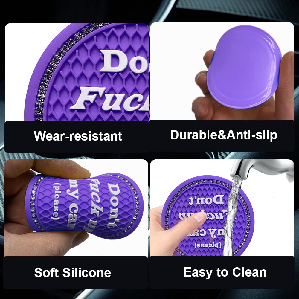 Smeyta Car Cup Coasters 2 Pack - Bling Interior Accessories, Universal Cup Holder Inserts For Suv/Truck (Purple, 2Pc)