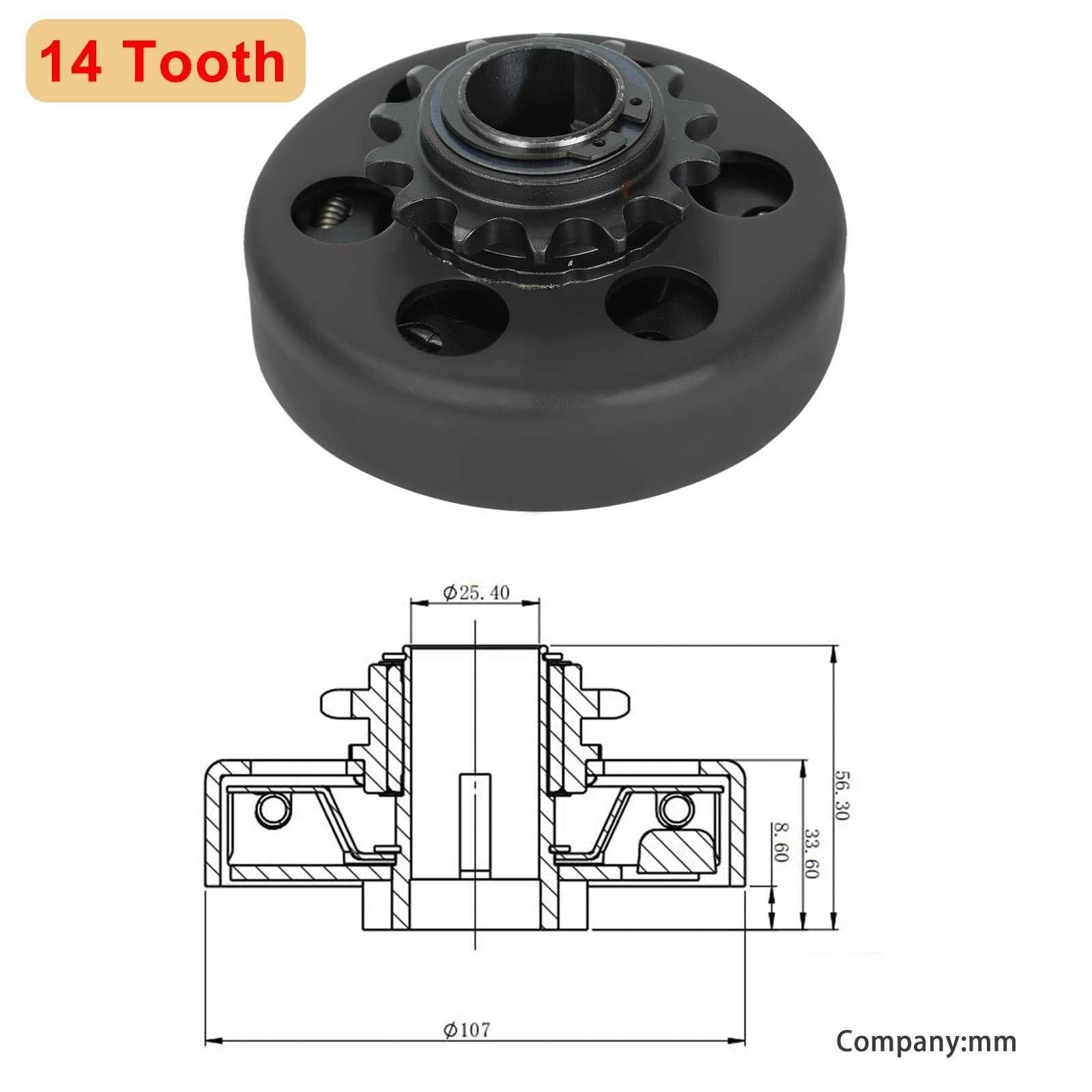 Easyberg Centrifugal Go Kart Clutch 1“ Bore 14T 14 Tooth Fit For 40/41/420 Chain For Mini Bike Go Kart Engine