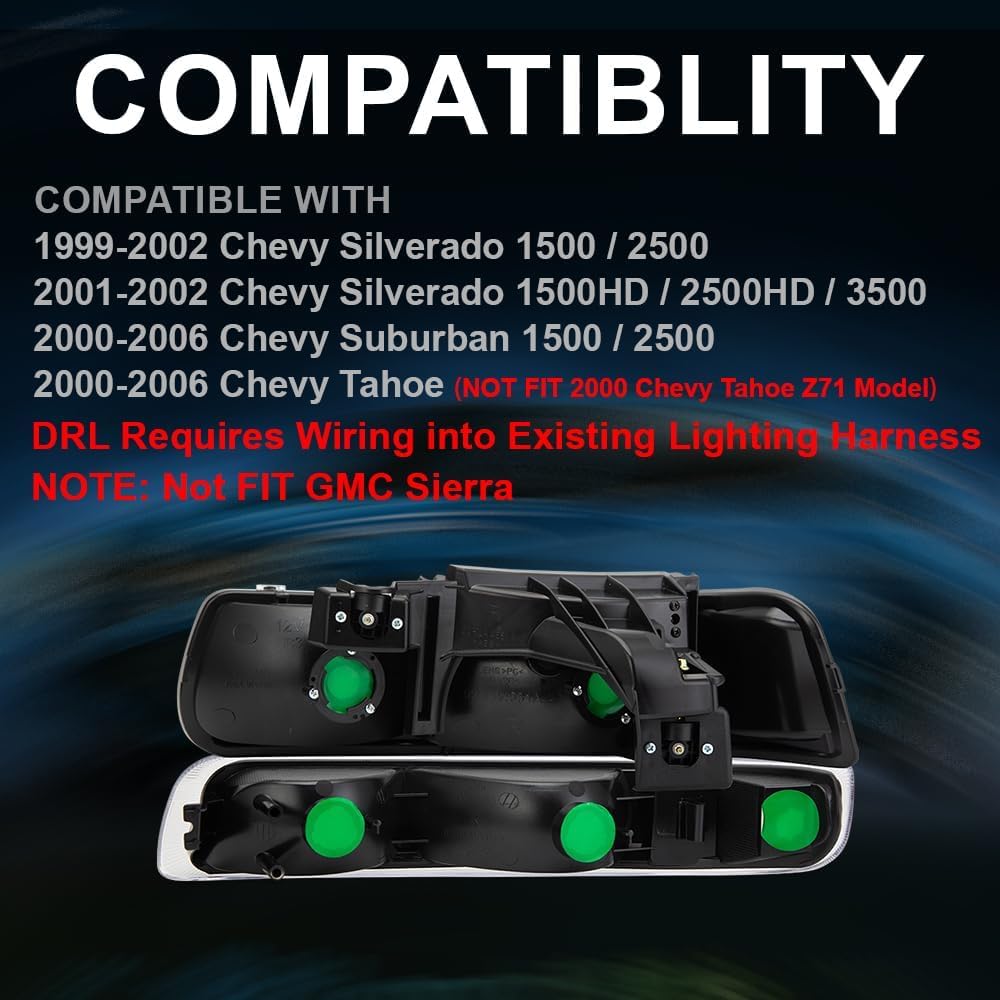 Pit66 Headlight Assembly Compatible With 1999-2002 Chevy Silverado 1500 2500/01-02 Silverado 1500Hd 2500Hd 3500/00-06 Tahoe Subu