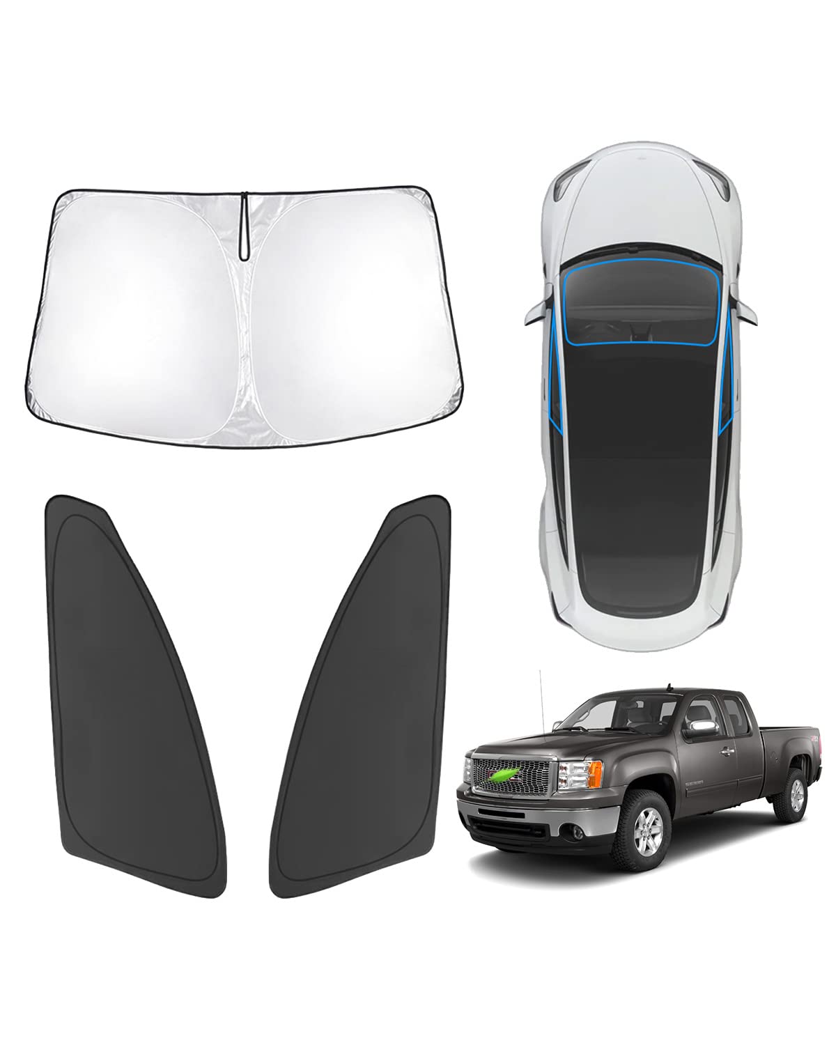 Karltys 3Pcs Windshield Sun Shade For 2007-2013 Chevy Silverado/Gmc Sierra 1500 2500Hd 3500Hd, 210T Front And Side Window Sunsha