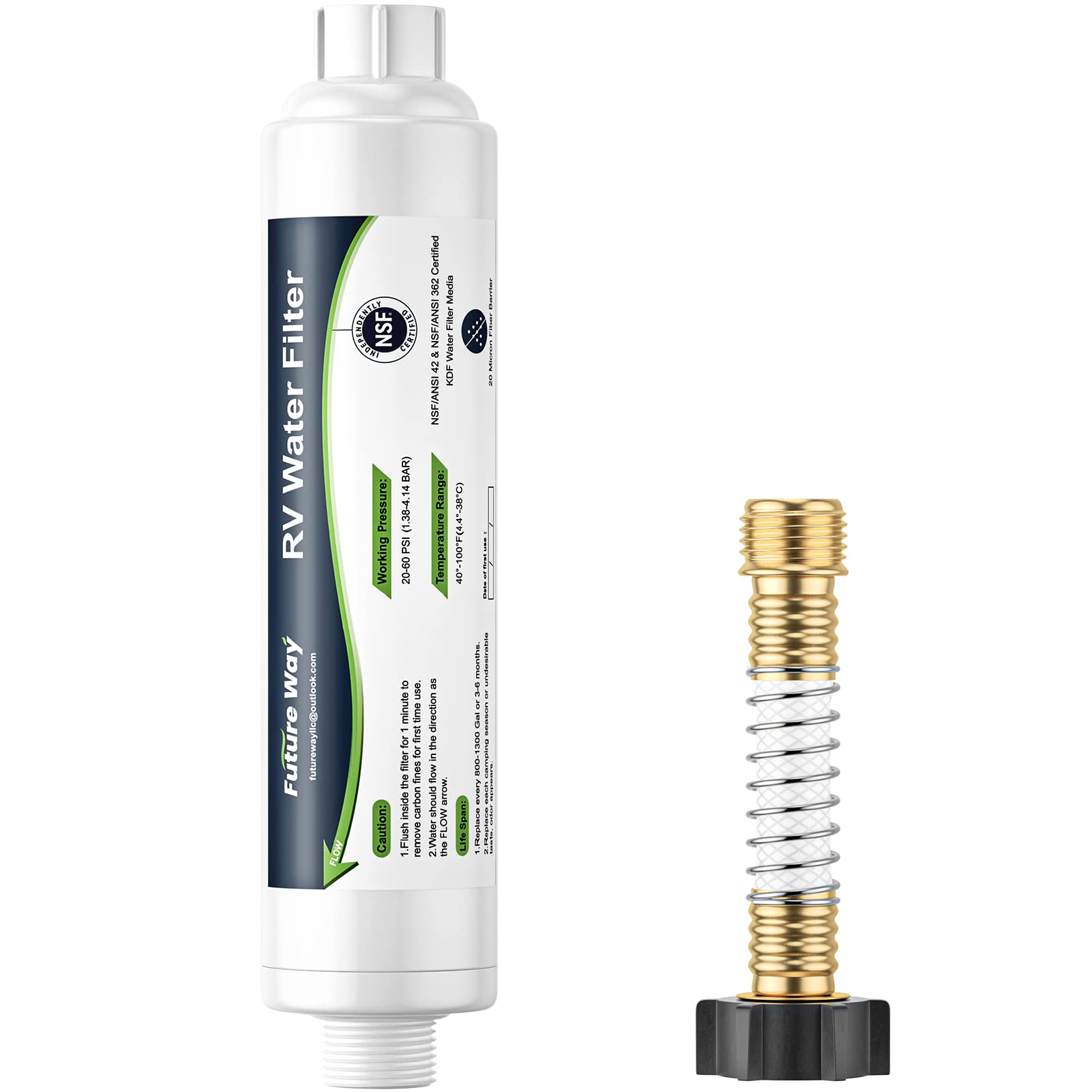 Future Way Rv Water Filter With Flexible Hose Protector, Reduces Odors, Sediments And Bad Taste, Ideal For Rvs, Campers And Trav
