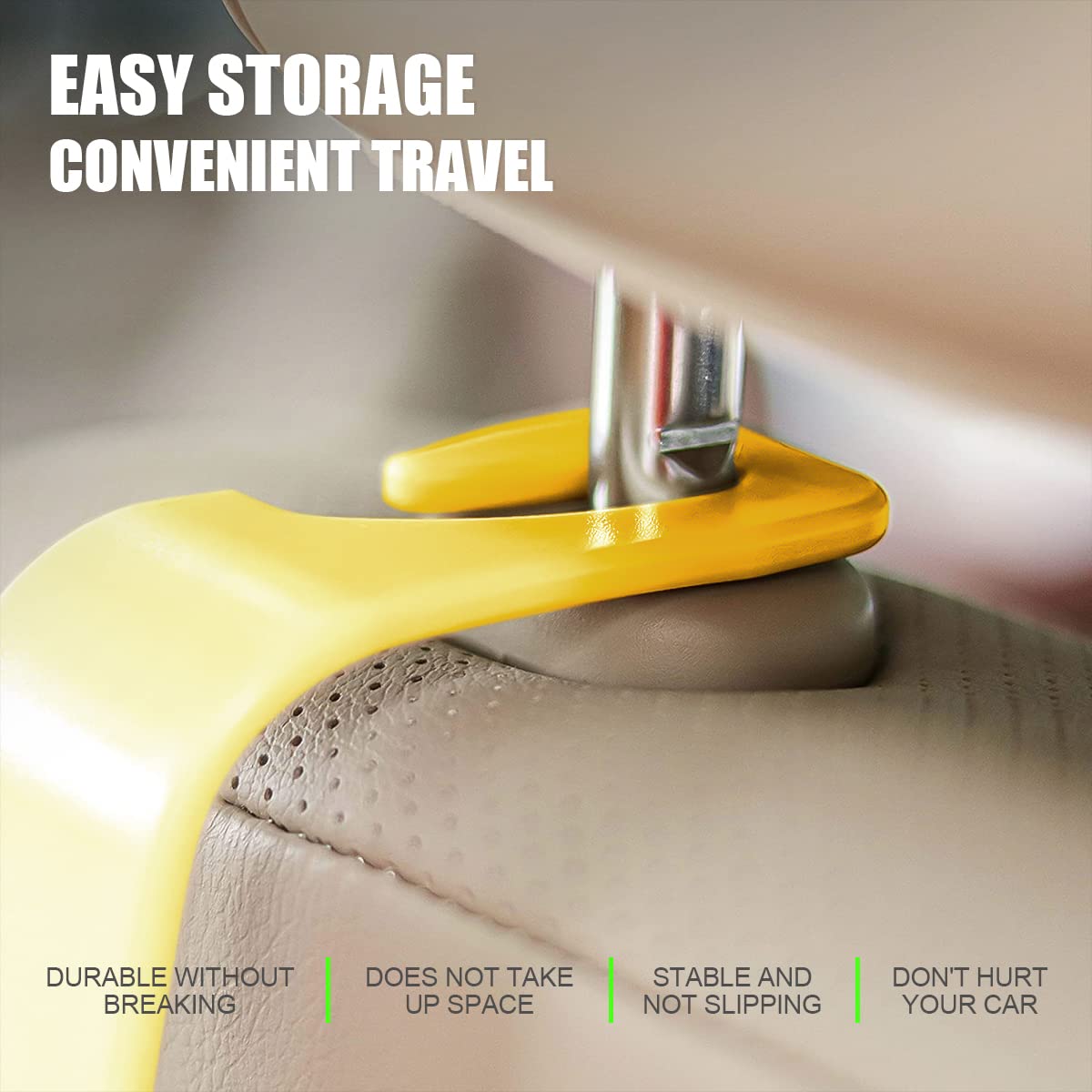 4Pcs Car Back Seat Headrest Hooks, Rear Car Seat Storage Headrest Hanger Holder Hooks Organizer, Universal Auto Interior Accessories For Bag Purse Handbag Cloth Coats Grocery (Yellow)