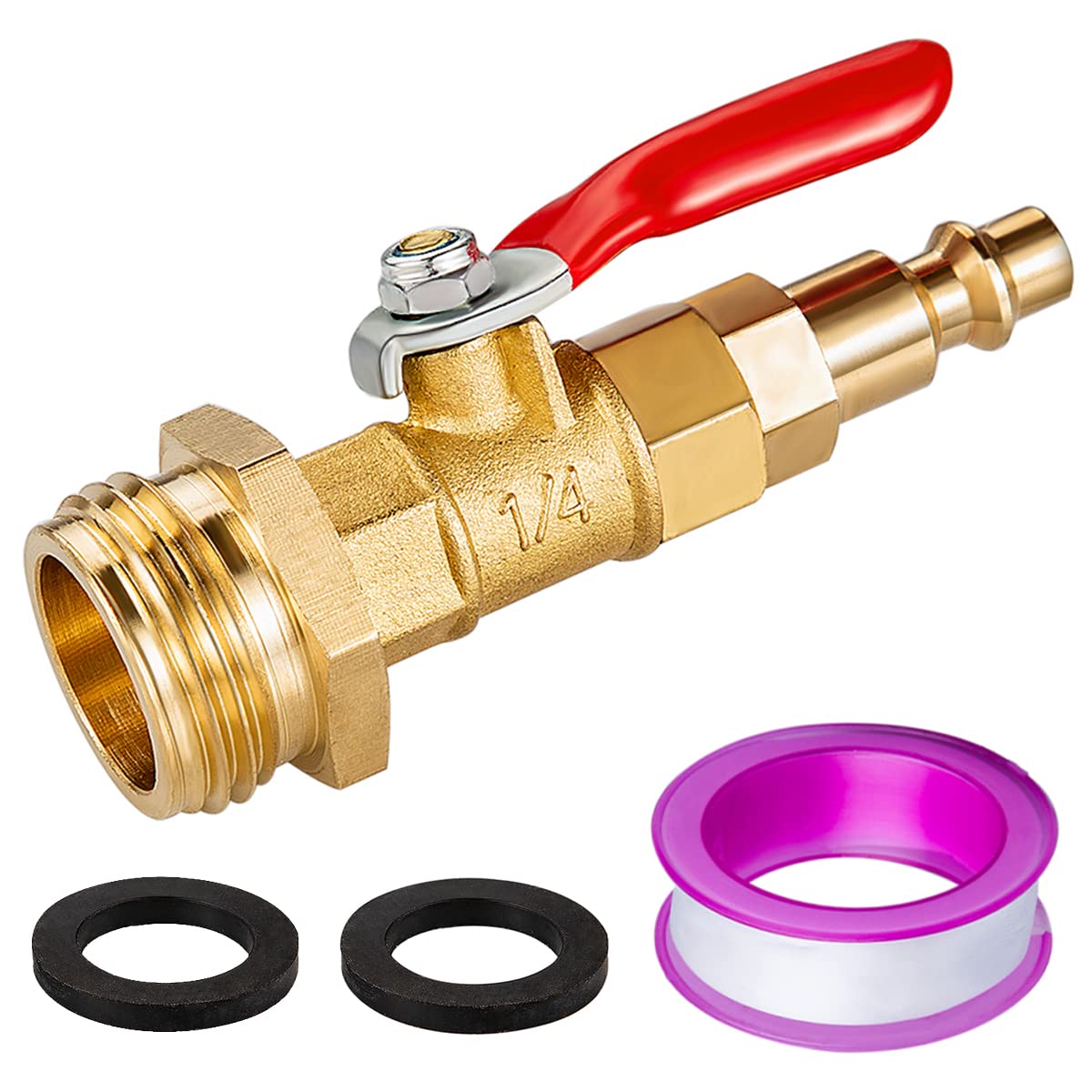 Breezliy Rv Winterize Blowout Adapter Kit 1/4'' Male Quick Plug & 3/4'' Male Ght Thread, Brass Quick Fitting With Ball Valve For