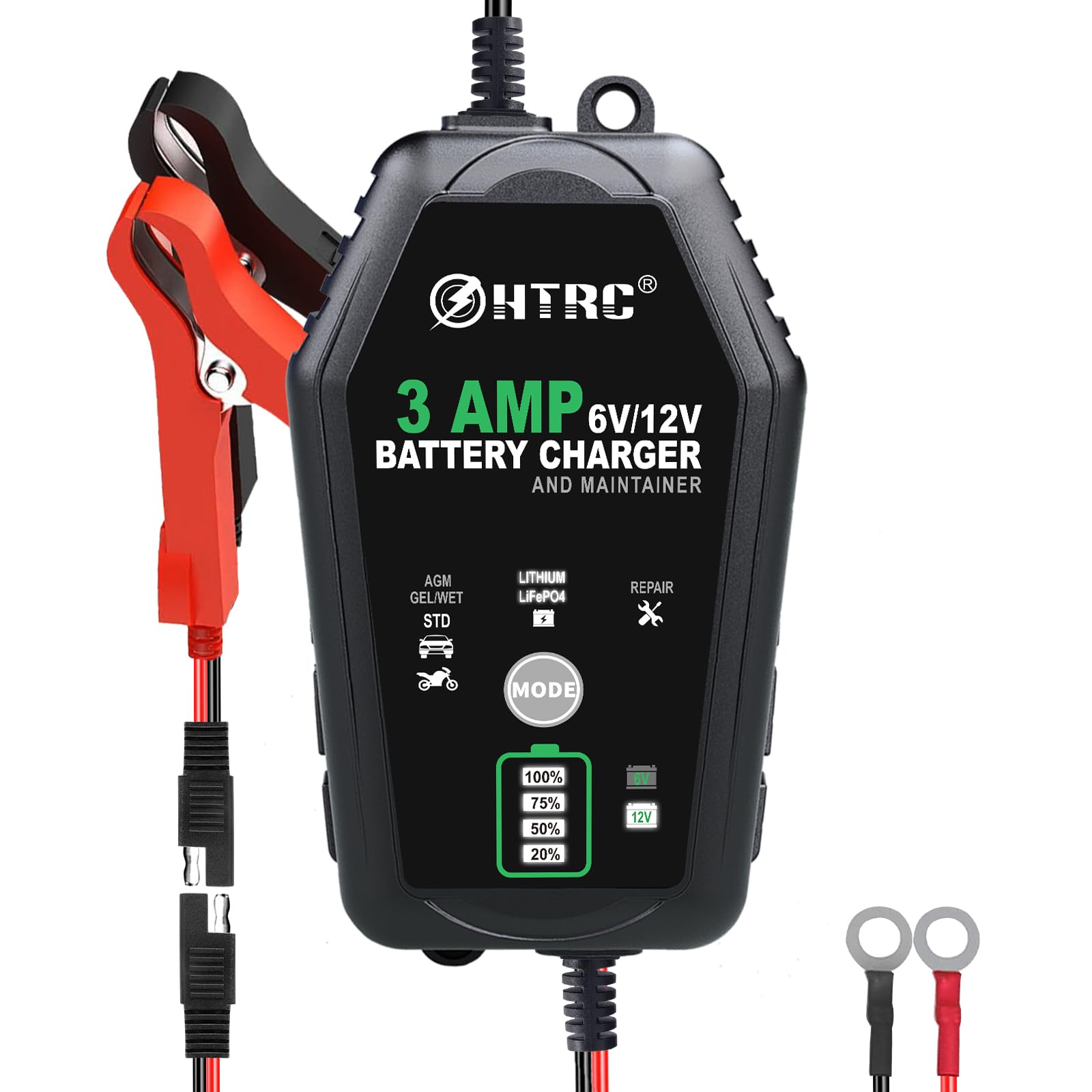 3-Amp Car Battery Charger, 6V and 12V Smart Fully Automatic Battery Charger Maintainer, Trickle Charger, Battery Desulfator for 