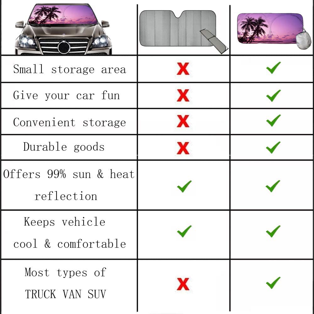 [2025 Upgrade] Tropical Palm Tree Sunset Beach Windshield Sun Shades, Sunshade For Car Suv Truck,Keep The Vehicle Cool,The Vehic