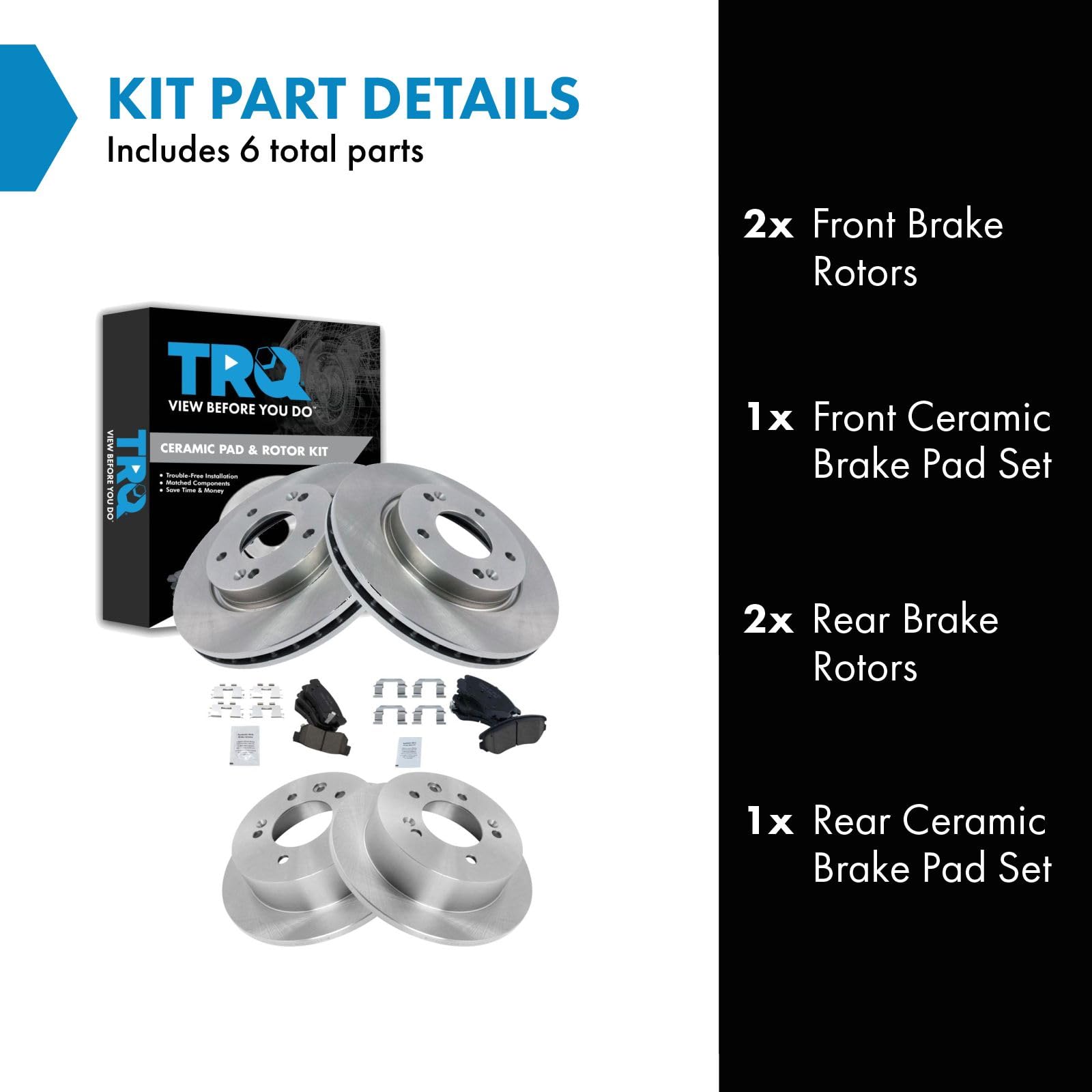 Trq Front And Rear Brake Pad & Rotor Kit Brake Pads Brake Rotor Ceramic Compatible With 2007-2010 Hyundai Elantra