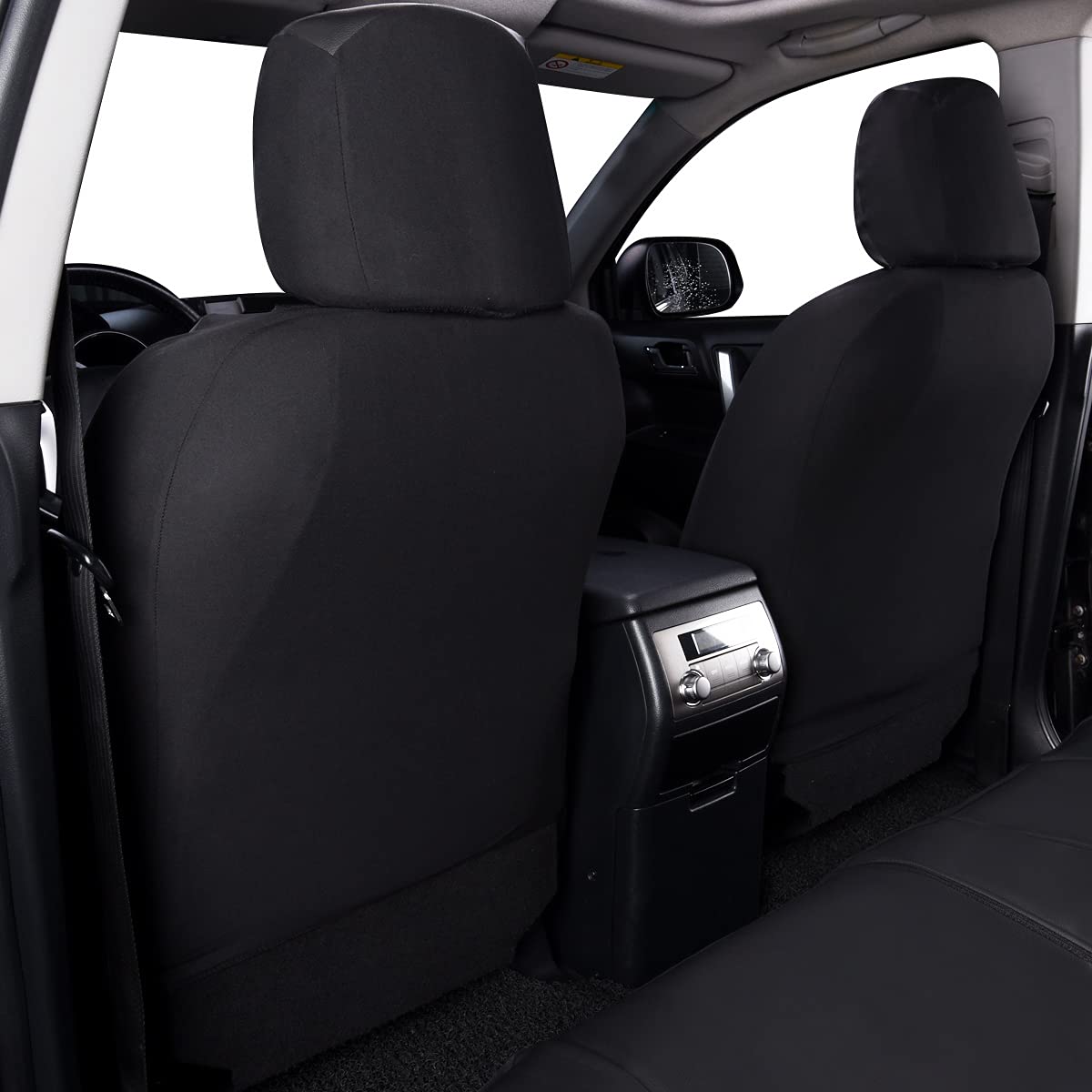 Flying Banner Car Seat Covers Protects Water Proof Faux Leather Carbon Fiber Front And Rear Bench (Black Black, Full Set - 9Pcs)