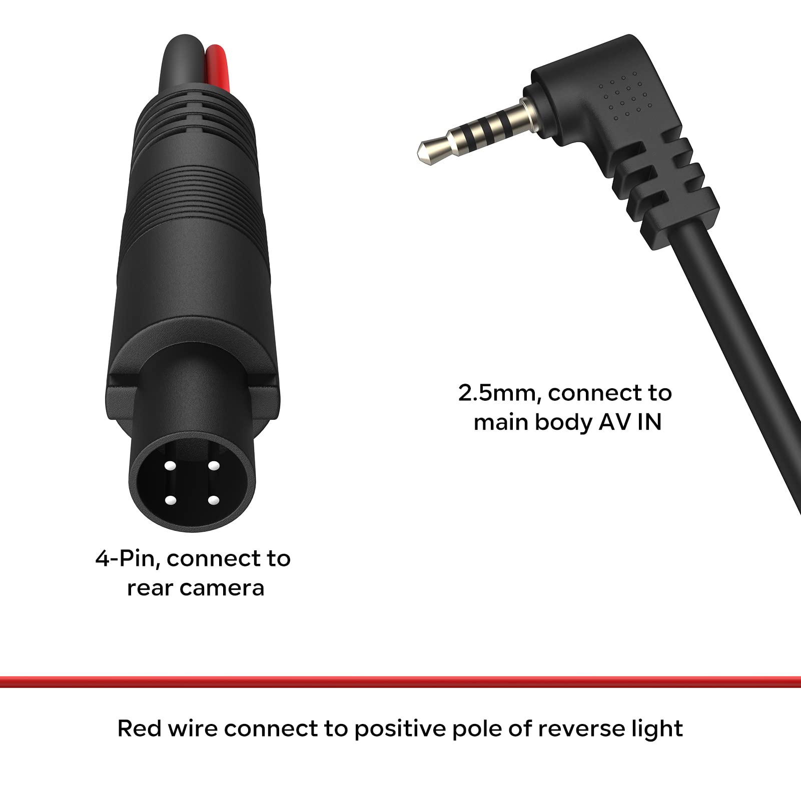 pelsee 4-Pin 33ft Black Rear Cam Extension Cable for Dash Cam & Backup Camera - Reverse Camera Extension Wire