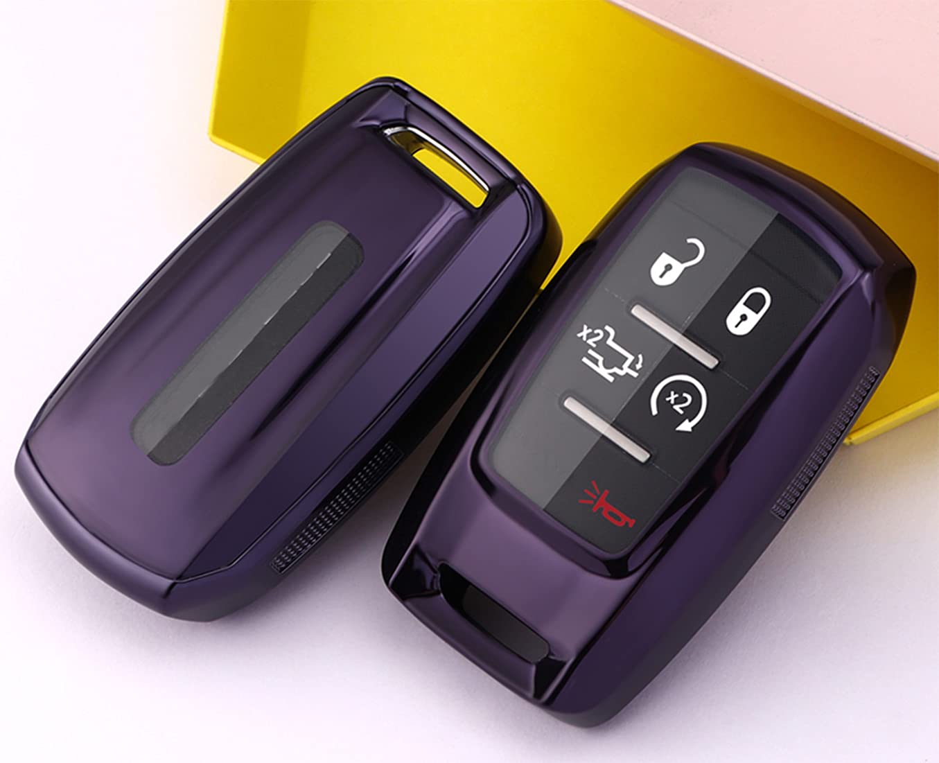 Arruweer Key Fob Cover For Ram 1500 Full Protection Soft Tpu Smart Key Case Holder Fits For 2019 2020 2021 Dodge Ram 1500 Keyles