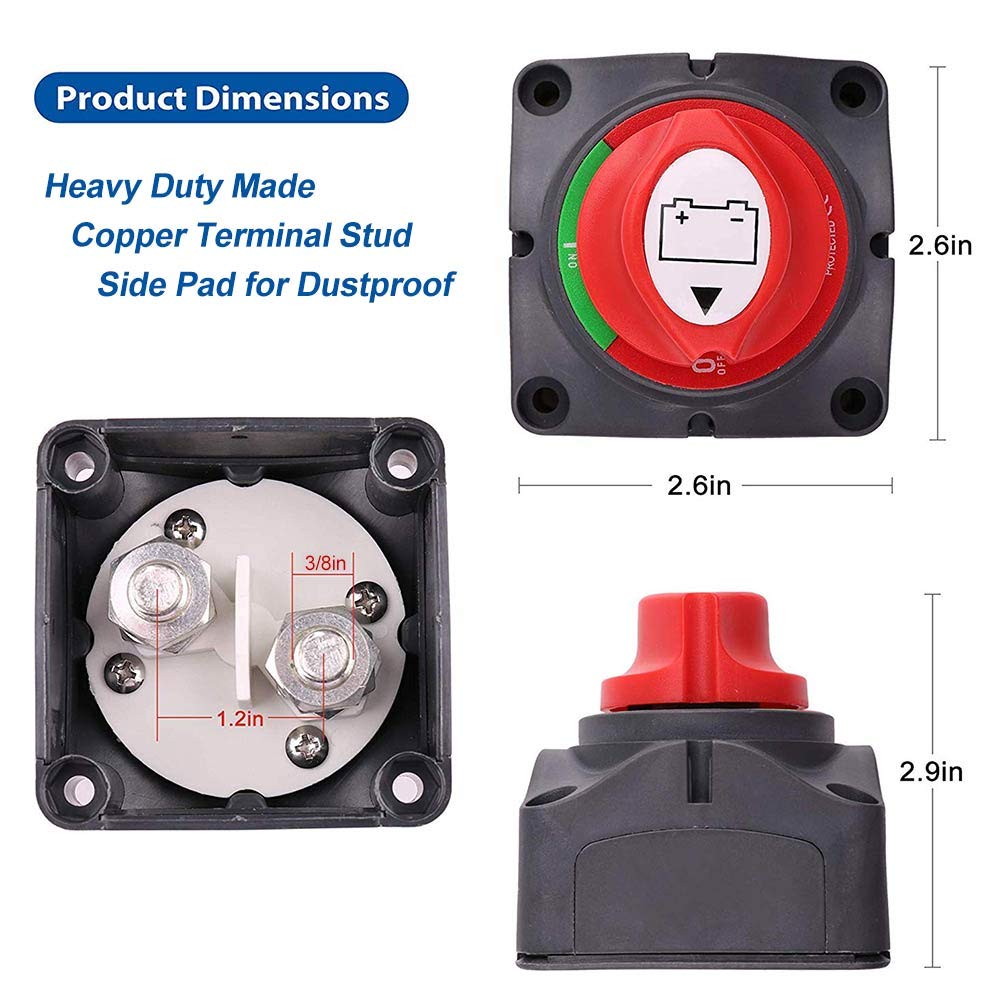 Battery Switch, 12V 24V 48V Battery Disconnect Master Cutoff Switch for Marine Boat RV ATV UTV Vehicles, Waterproof Heavy Duty B