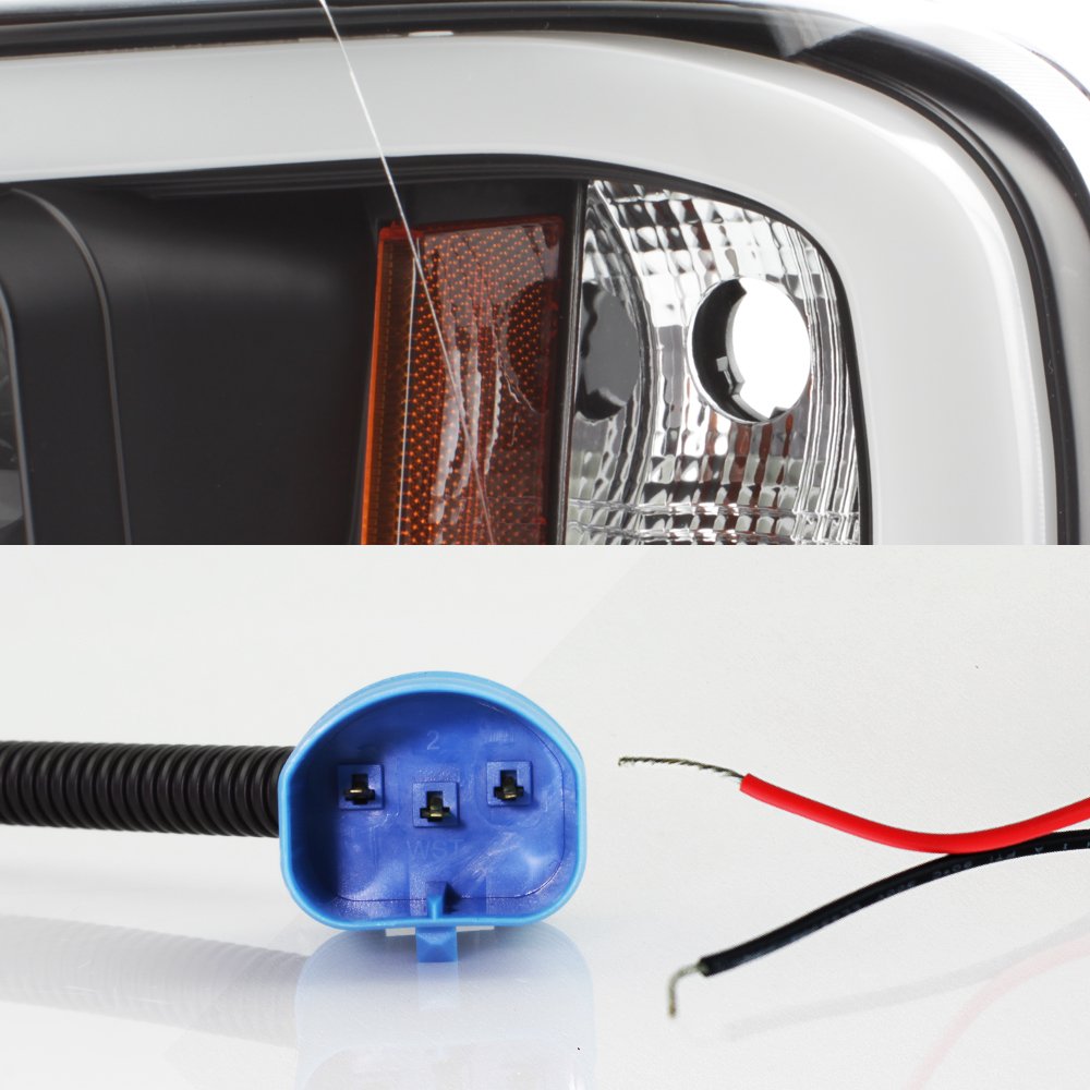 AKKON Black LED Tube Projector Headlights for 2002-2005 Dodge Ram 1500/2500/3500 – Left & Right Pair, Low Beam Halogen