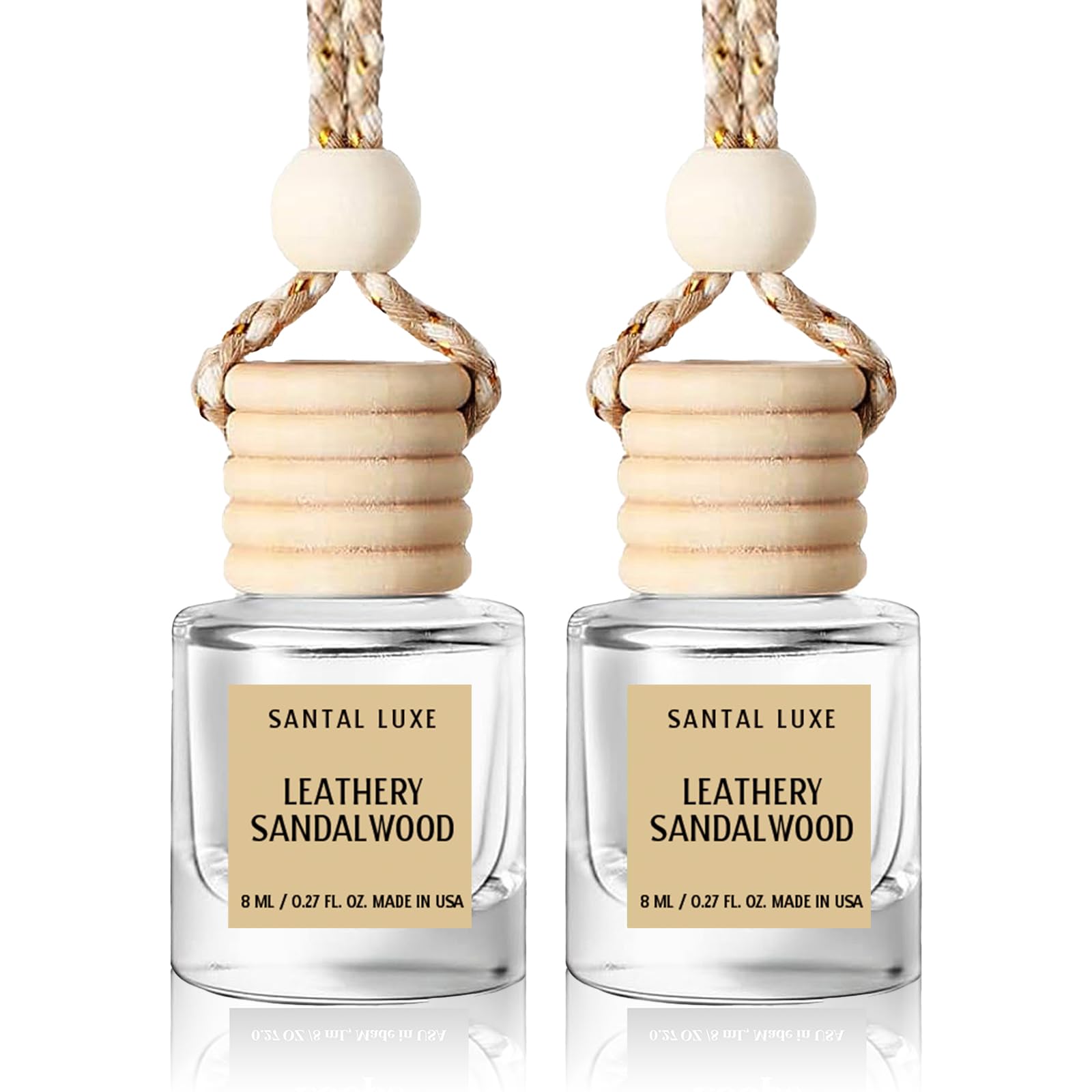 Car Air Freshener Hanging 2 Pack, Leathery Sandalwood Essential Oil Diffuser, Car Air Fresheners For Women, 45+ Days Long Lastin