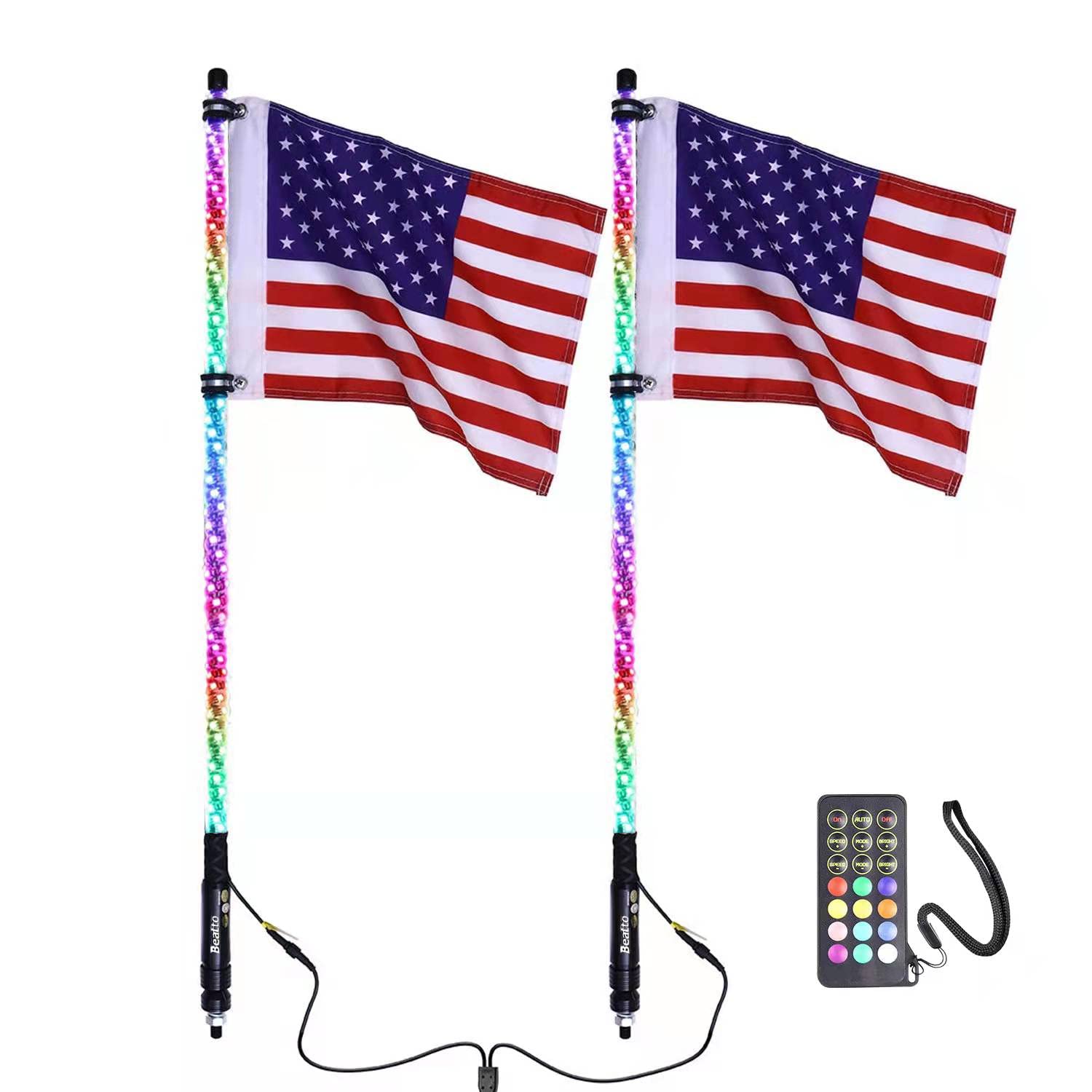 Beatto 2Pcs 4Ft(1.2M) Rf Remote Control Rgb Led Whips With Dancing/Chasing Light For Off-Road Vehicles Atv Utv Rzr Jeep Trucks D