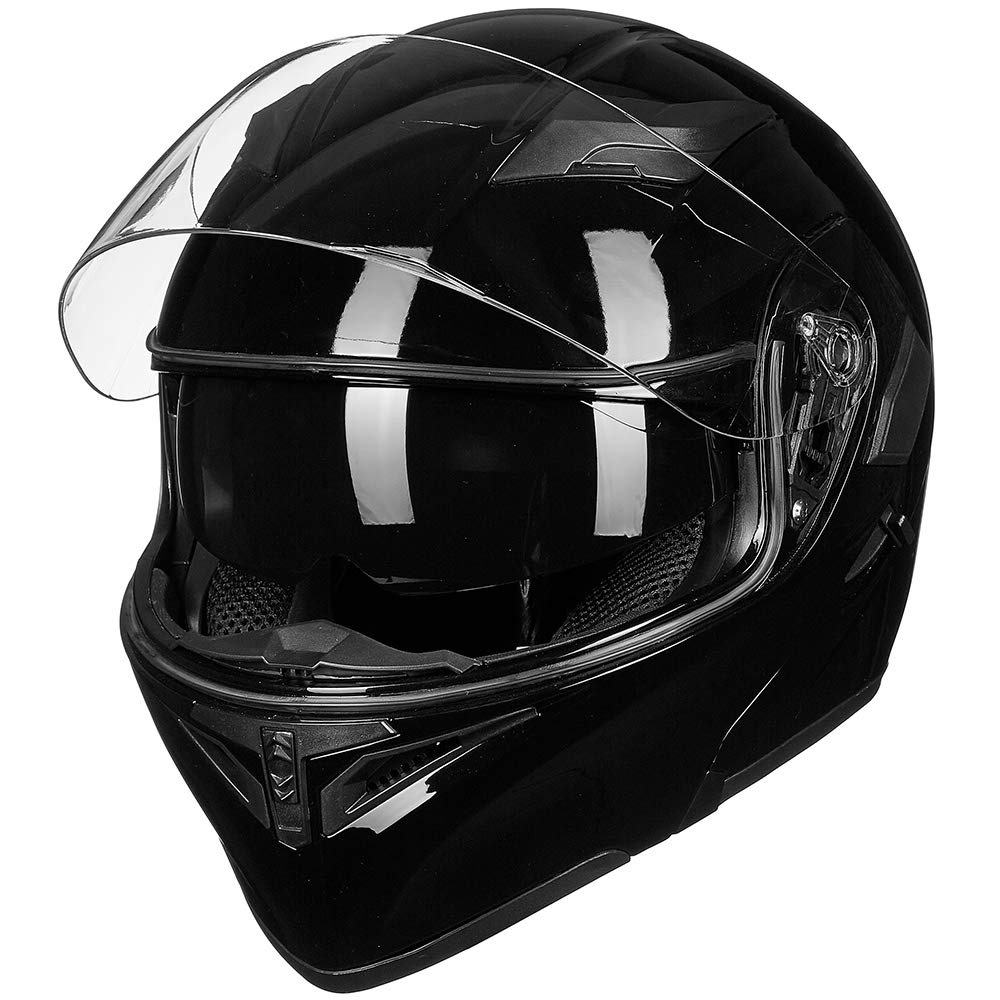Ilm Motorcycle Dual Visor Flip Up Modular Full Face Helmet Dot Led Light Model 902L (S, Gloss Black - Led)