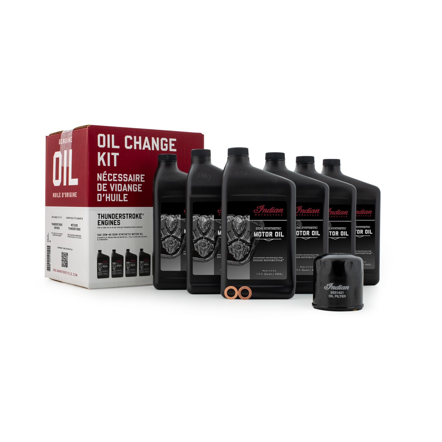 Indian Motorcycle Oil Change Kit for Chieftain, Roadmaster, Chief, Springfield Models With Thunderstroke 111 & 116 Engines, 6 Qu