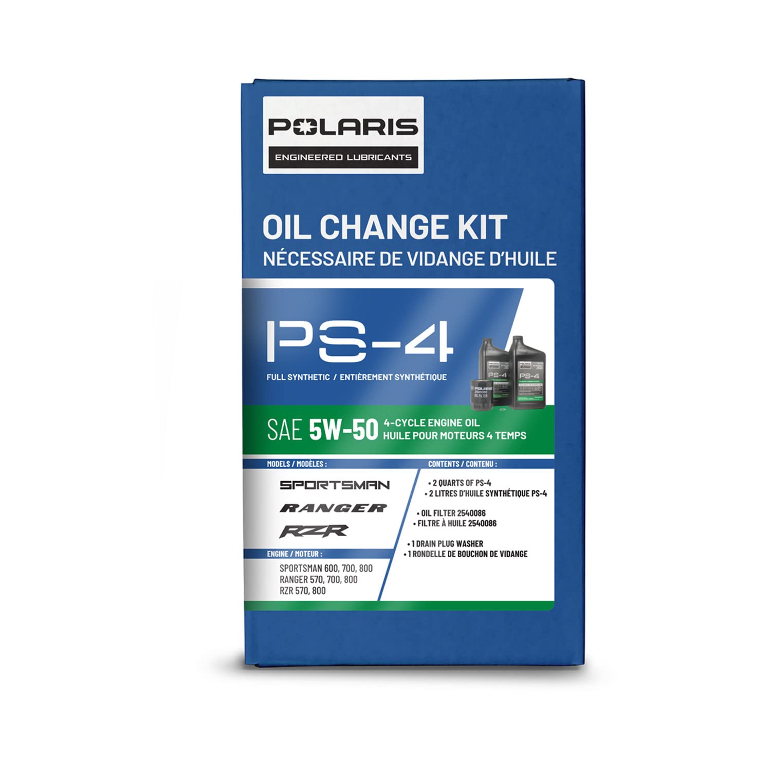 Polaris Ps4 Oil Change Kit For Specific Ranger, Rzr, Sportsman, Ace 570 Models With 4 Stroke Engine, Includes 2 Quarts Of Ps-4 5