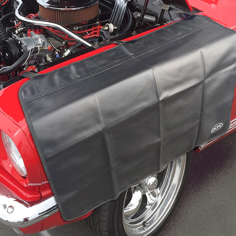 Ocm Premium Magnetic Fender Cover - 6 Count Strong Magnets And 3 Count Hook And Loop Straps - Protector Gripper Automotive Mechanic Work Mat With Protective Pvc Vinyl
