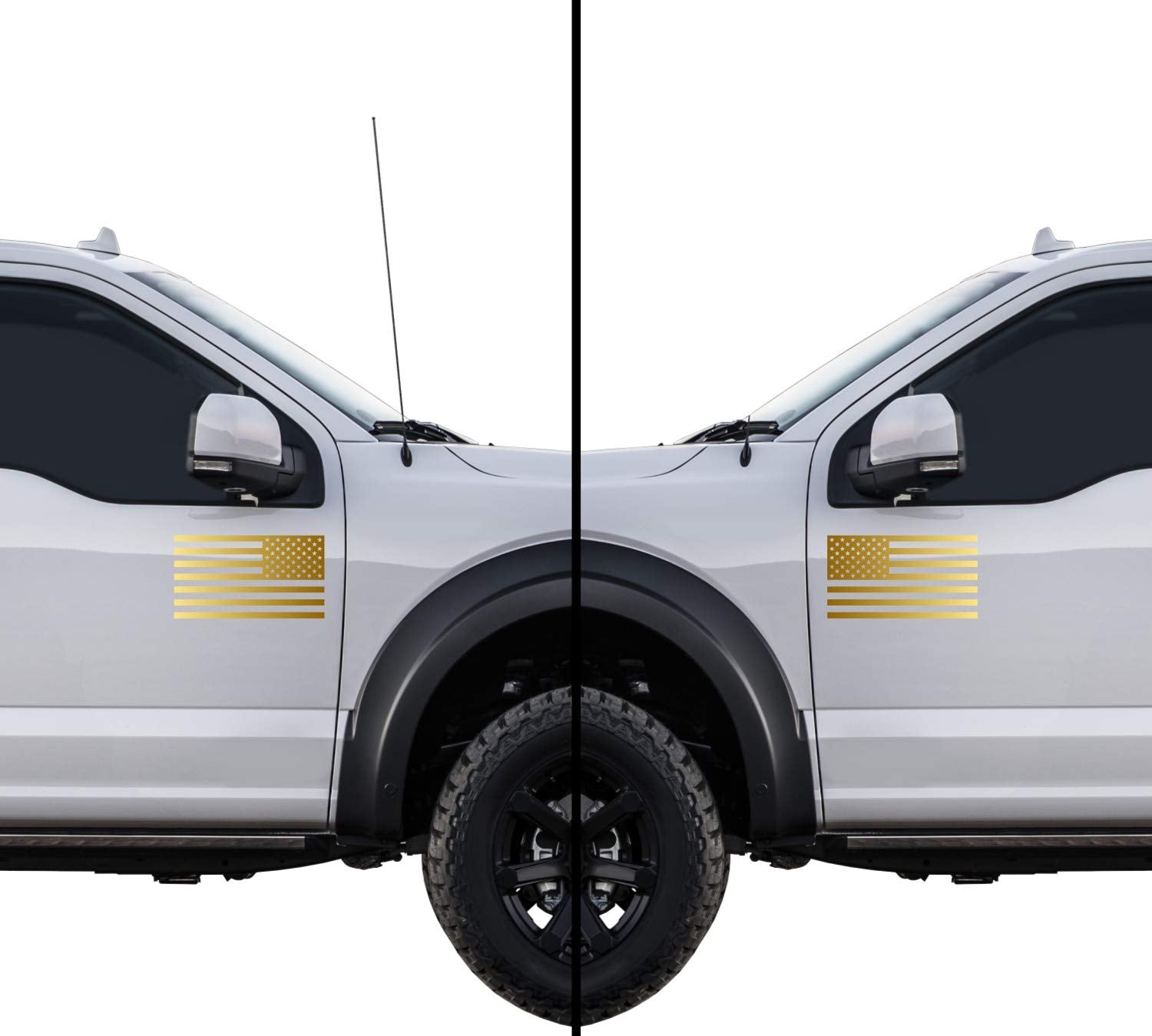 American Us Flag [Pick Color/Size] Vinyl Decal Sticker For Laptop/Car/Truck/Window/Bumper (3.5In Subdued Pair, Metallic Gold)