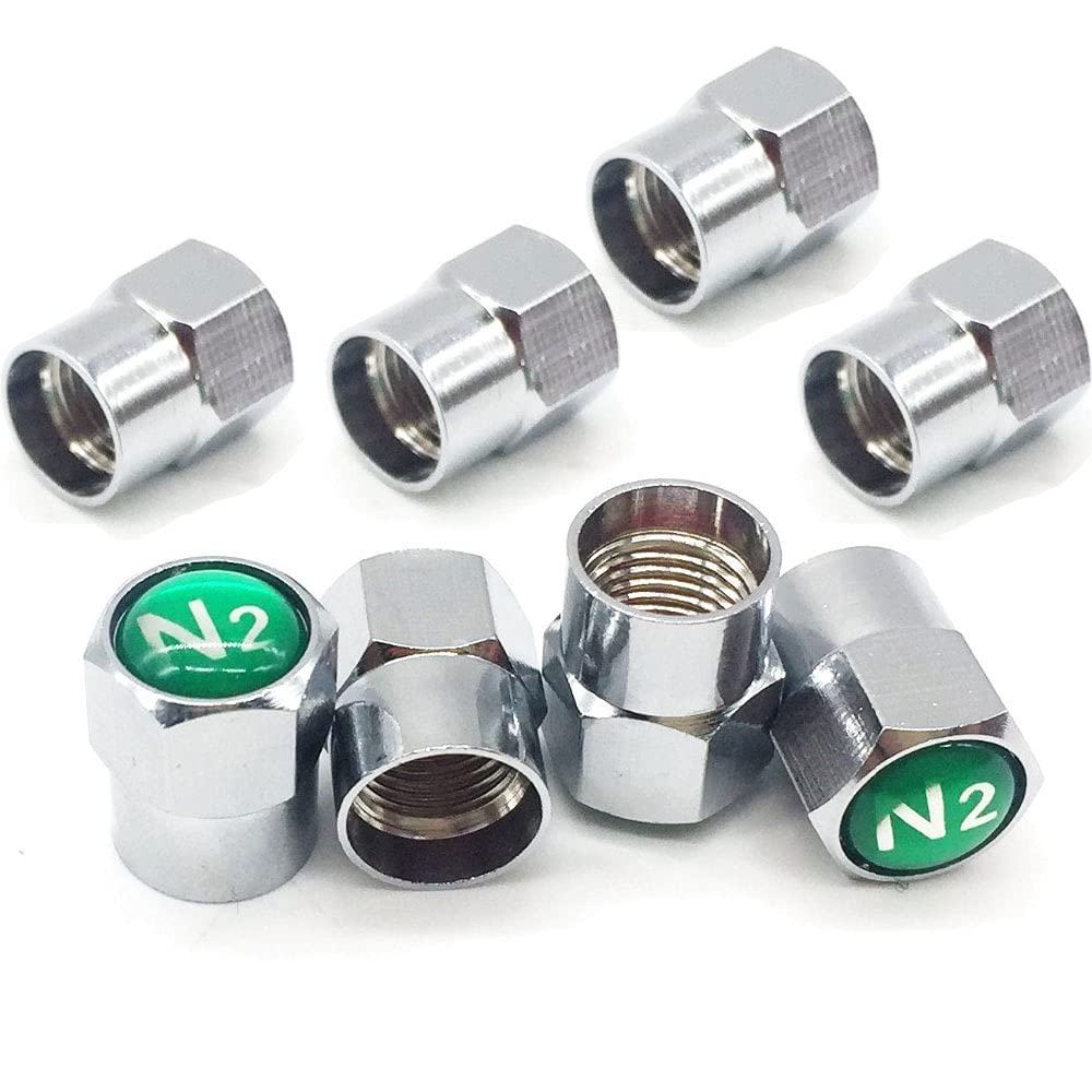8 Pcs Nitrogen N2 Green Copper Tire Stem Valve Caps Tire Wheel Rim Proof Covers With Logo Auto Accessories Silver