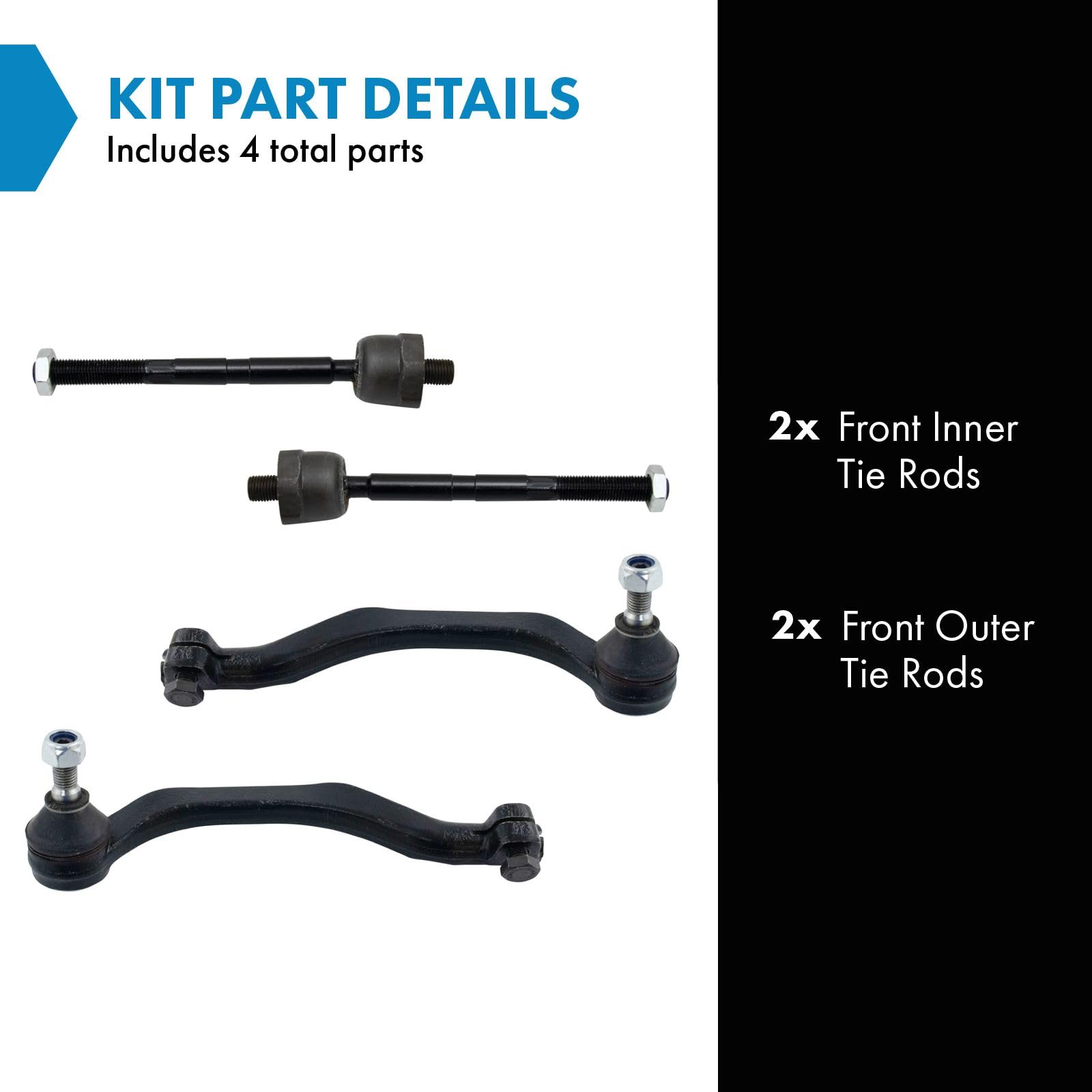 Trq Front Inner And Outer Tie Rod Set Compatible With 2007-2015 Mini Cooper