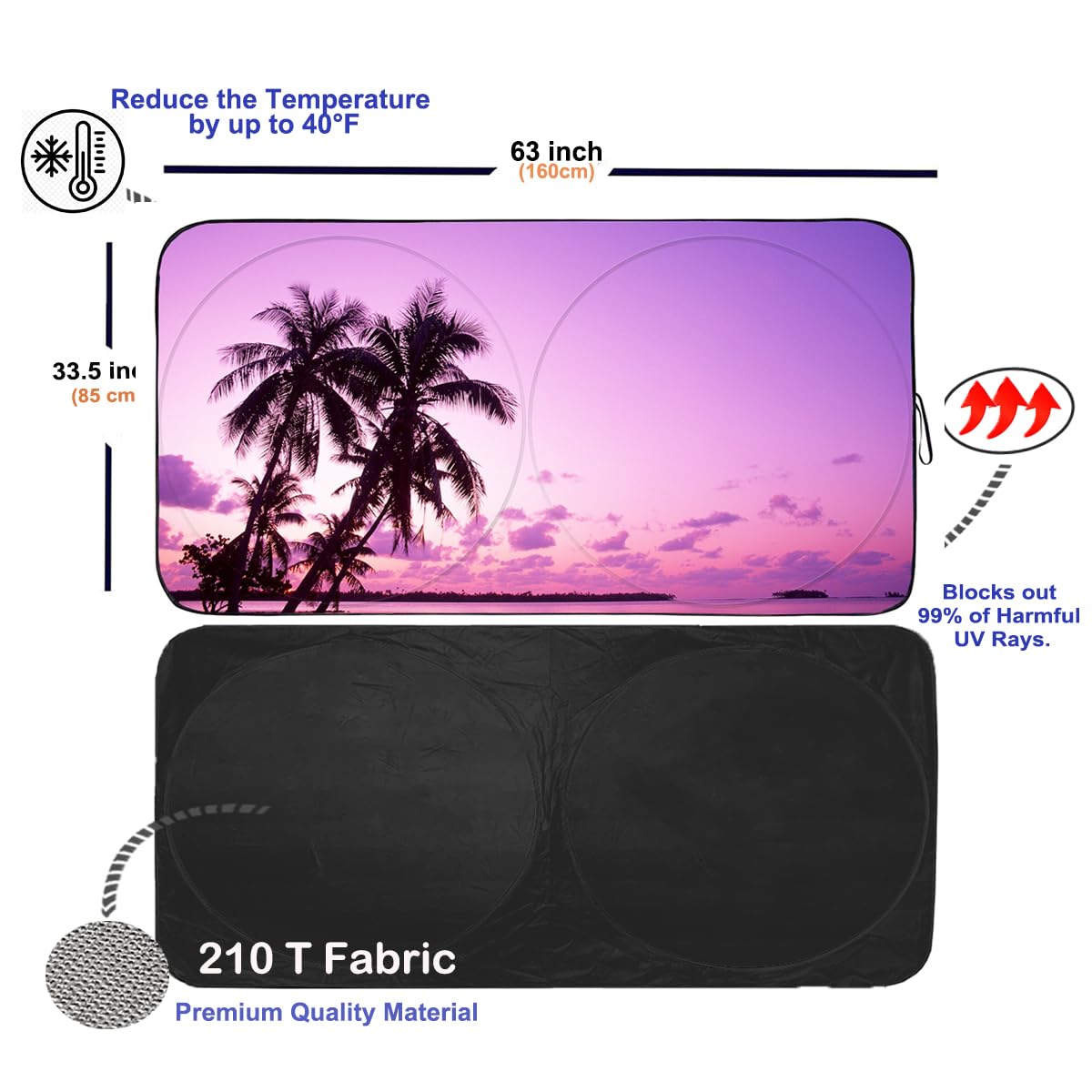 Gven Sunshade for Car Windshield with Tropical Palm Tree Design- UV Protection& Heat Blocking Sunshade for Cars Sedan SUV Truck|