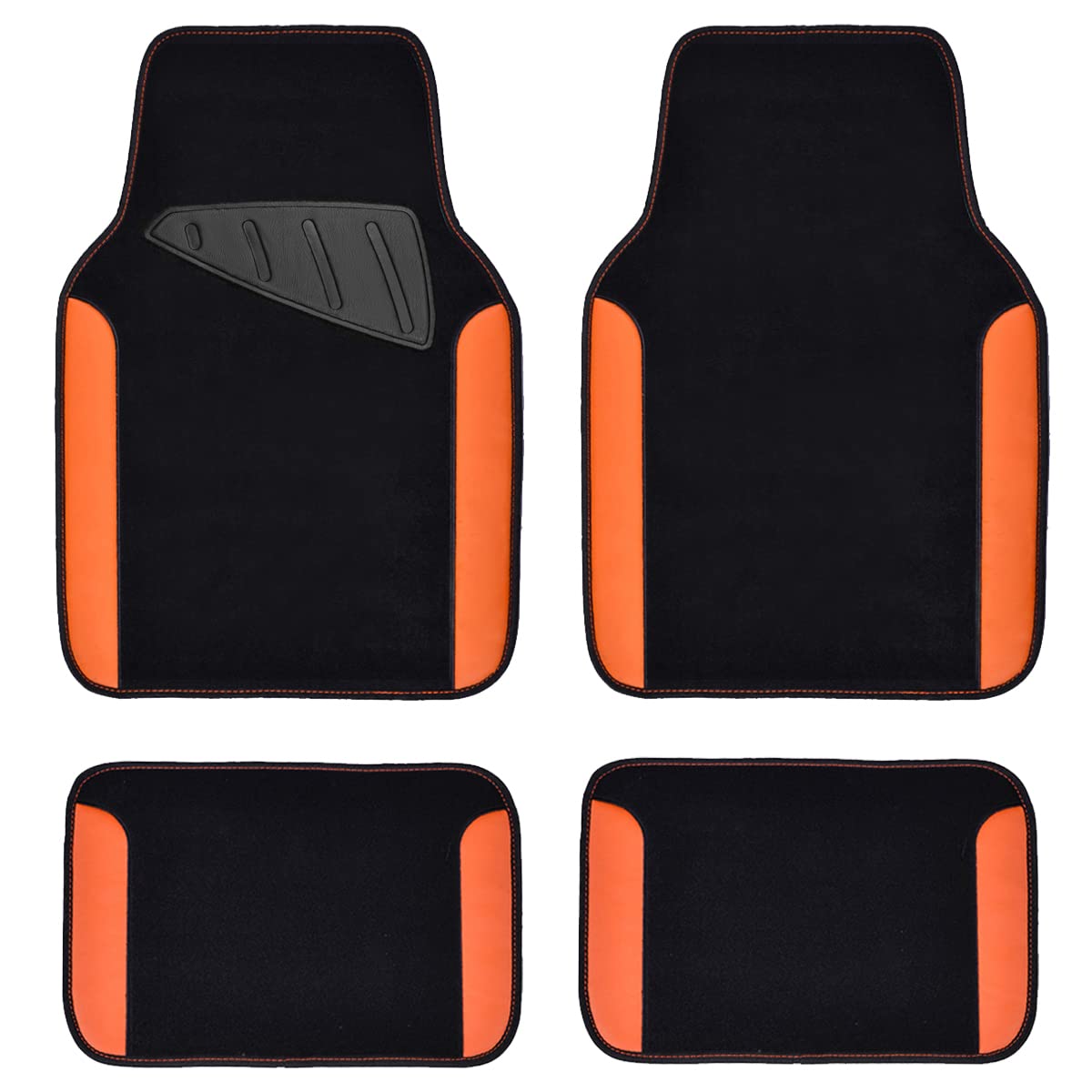 Car Pass Rainbow Waterproof Universal Fit Car Floor Mats, Fit For Suvs,Vans,Sedans,Cars (Black With Orange)