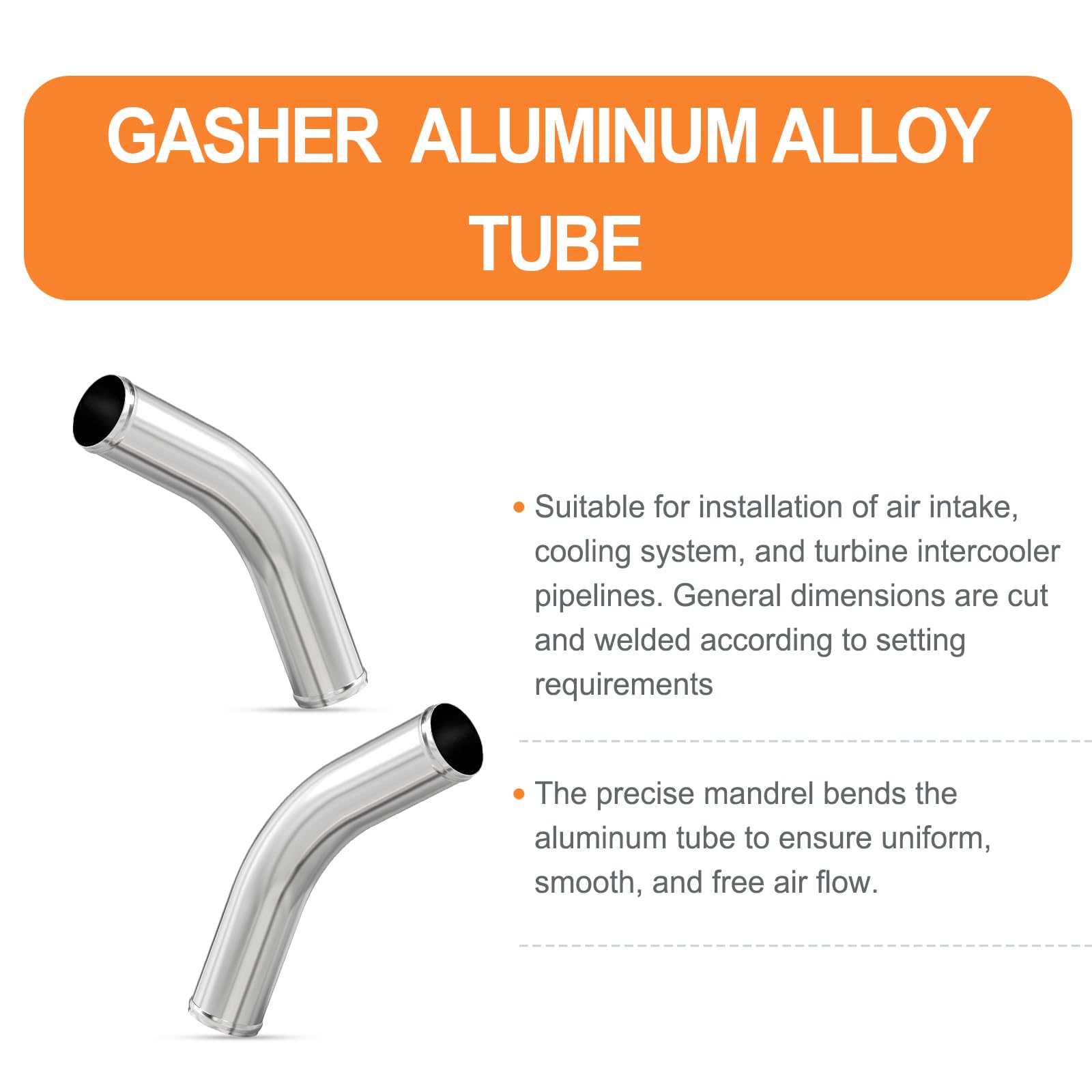 Gasher 1Pcs 45 Degree Elbow Aluminum Alloy Tube 2.5''Od, Leg Length 12'' (300Mm) With Bead Roll, Intercooler Pipe For Intake And