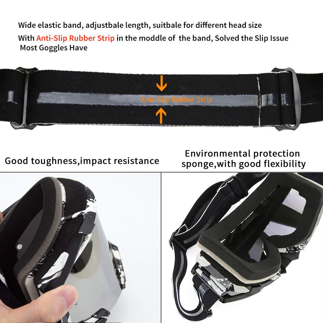 Motocross Goggles Dirtbike Atv Motorcycle Anti-Uv Motorbike Ski Goggles Anti-Slip Strap Nose Cover Fit Glasses & Helmet