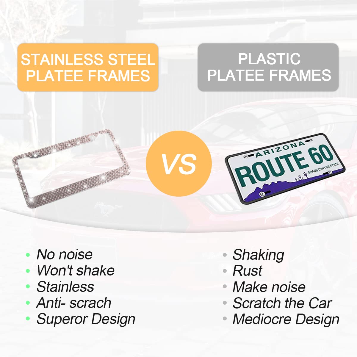 Yalok Bling Car License Plate Frame, Sparkly Rhinestone Stainless Steel License Plate Cover/Holder, Universal For Most Cars, Suvs, Vehicles With Screw Set, Auto Accessories For Women (Yellow)