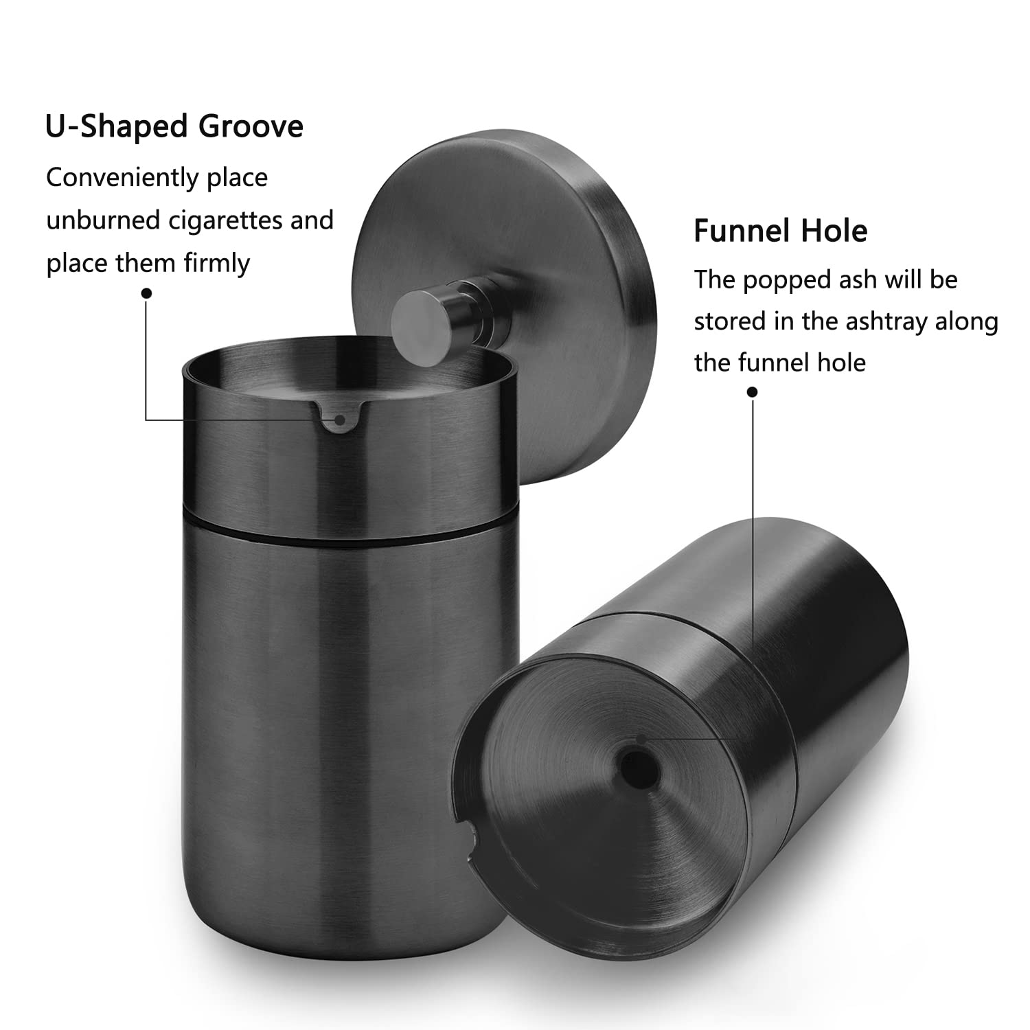 Car Ashtray With Lid Smell Proof Stainless Steel Auto Ashtrays Portable Smokeless Detachable Windproof Extinguished Butt Bucket