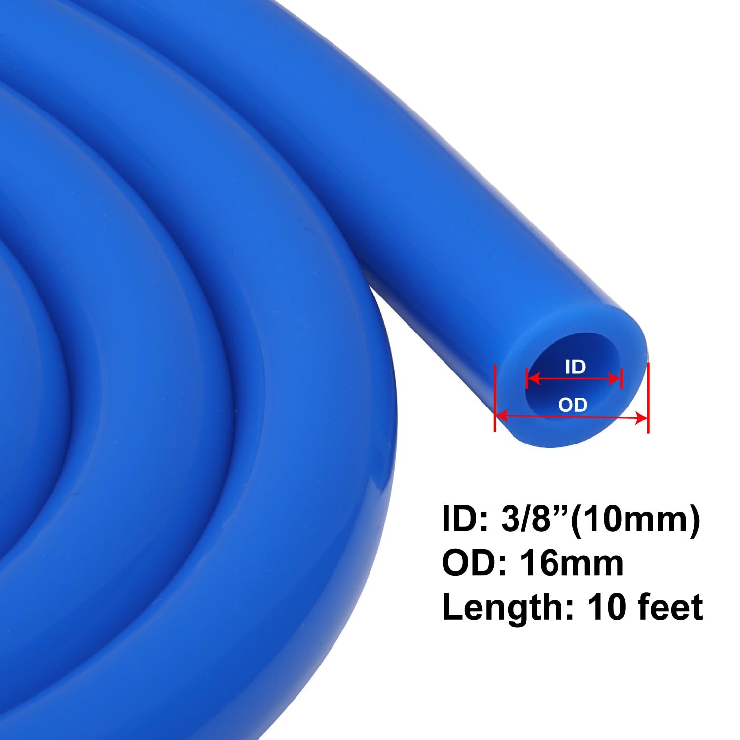 Podavelle 3/8'' 10mm ID Silicone Vacuum Hose Line Tubing 10FT Blue 130 PSI Maximum Pressure