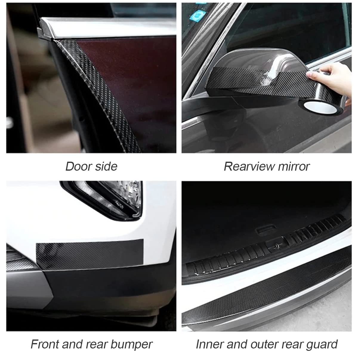 Car Door Edge Entry Guards, 5D Carbon Fiber Anti-Collision Protector Tape, Automotive Scratch Cover Strip Sticker For Door Sill Rear Bumper, Exterior Accessories Fit For Most Cars (1.2“X394”, Black)