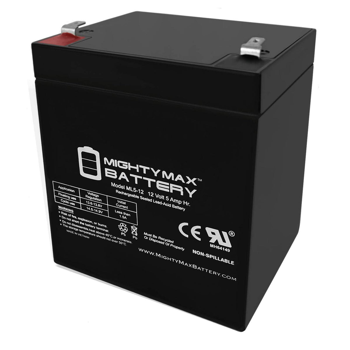 Mighty Max Battery Ml5-12 - 12V 5Ah Electric Trailer Brakes Breakaway Kit Rechargeable Battery